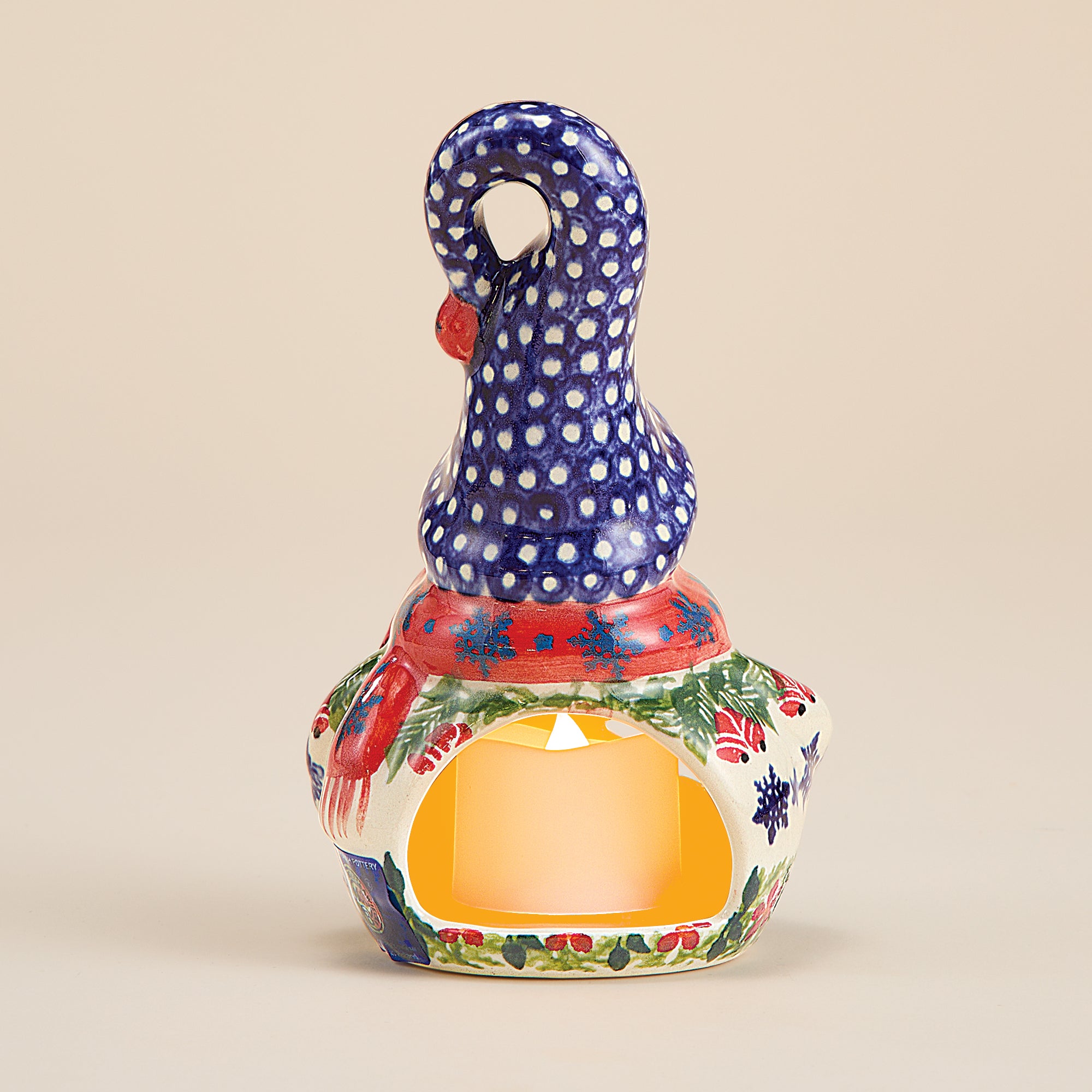 Polish Pottery Jingle Bell Snowman Luminary