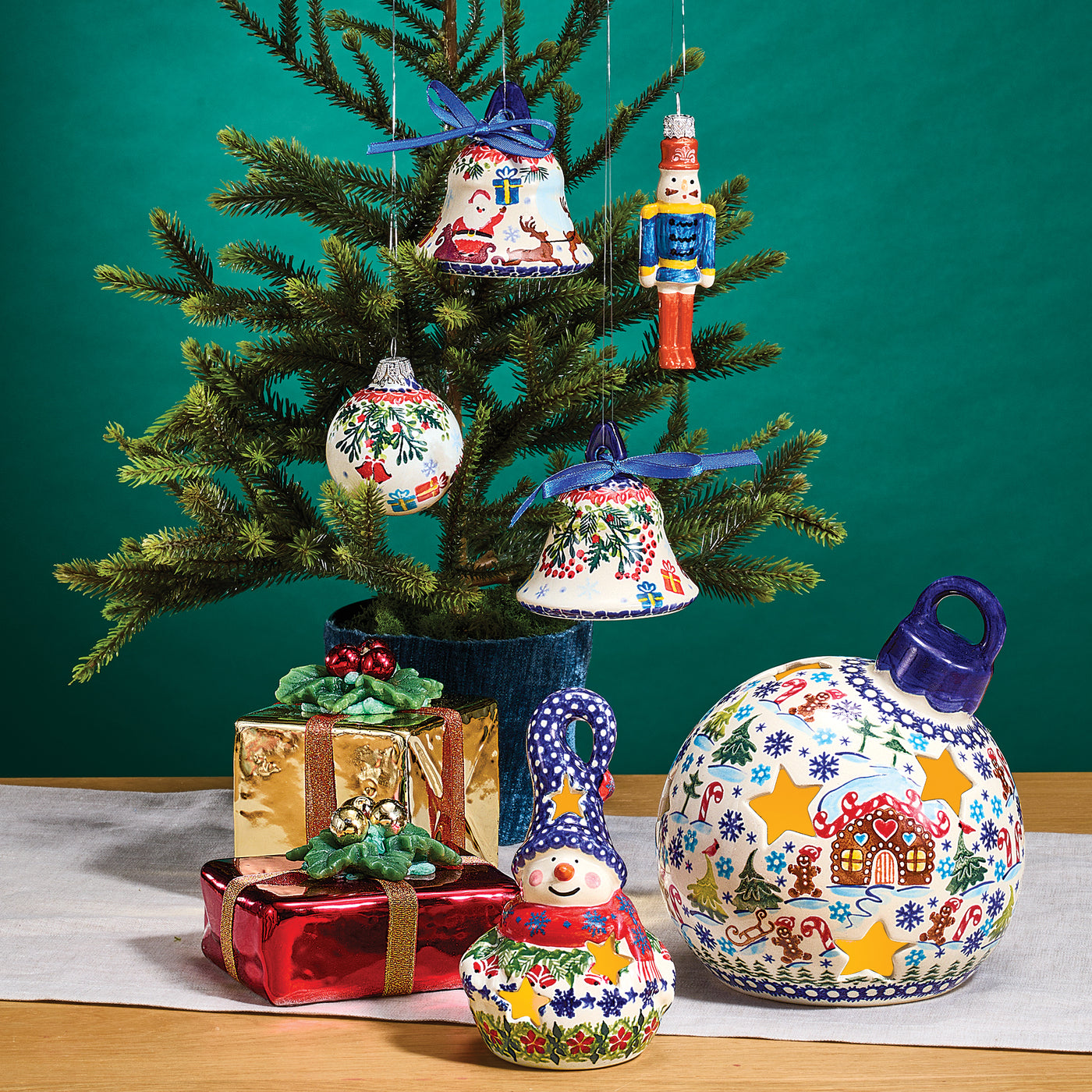 Polish Pottery Jingle Bell Snowman Luminary