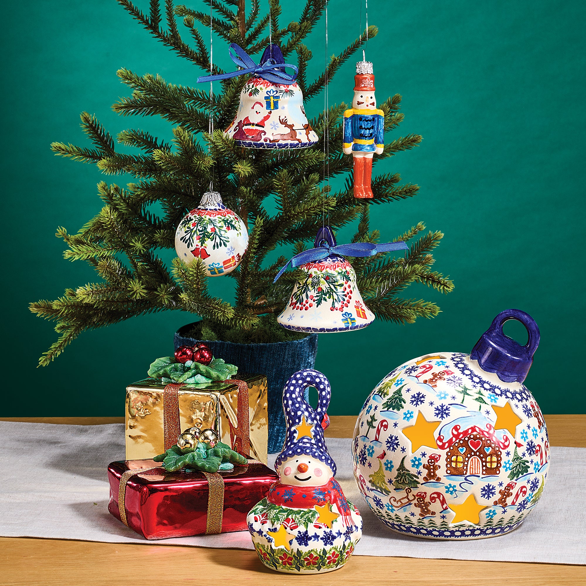 Polish Pottery Jingle Bell Snowman Luminary