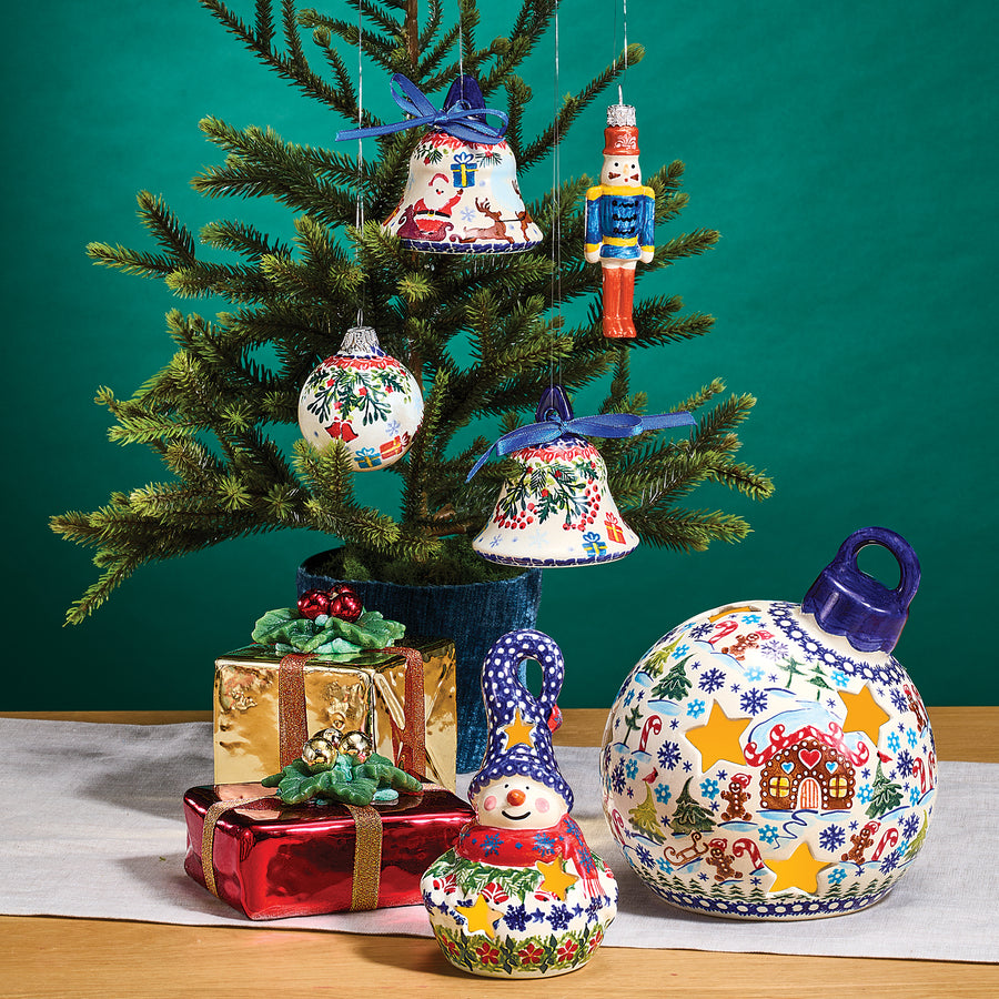 Polish Pottery Jingle Bell Snowman Luminary