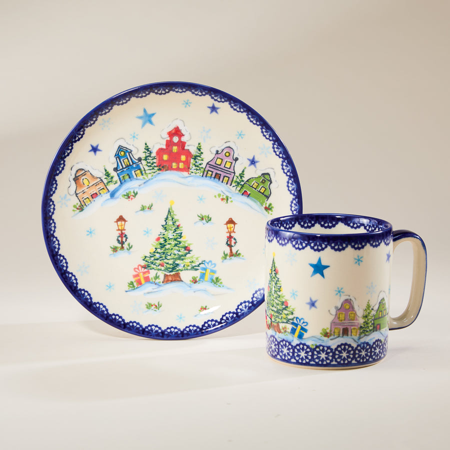 Polish Pottery Snowy Village Lane Small Plate (Preorder)