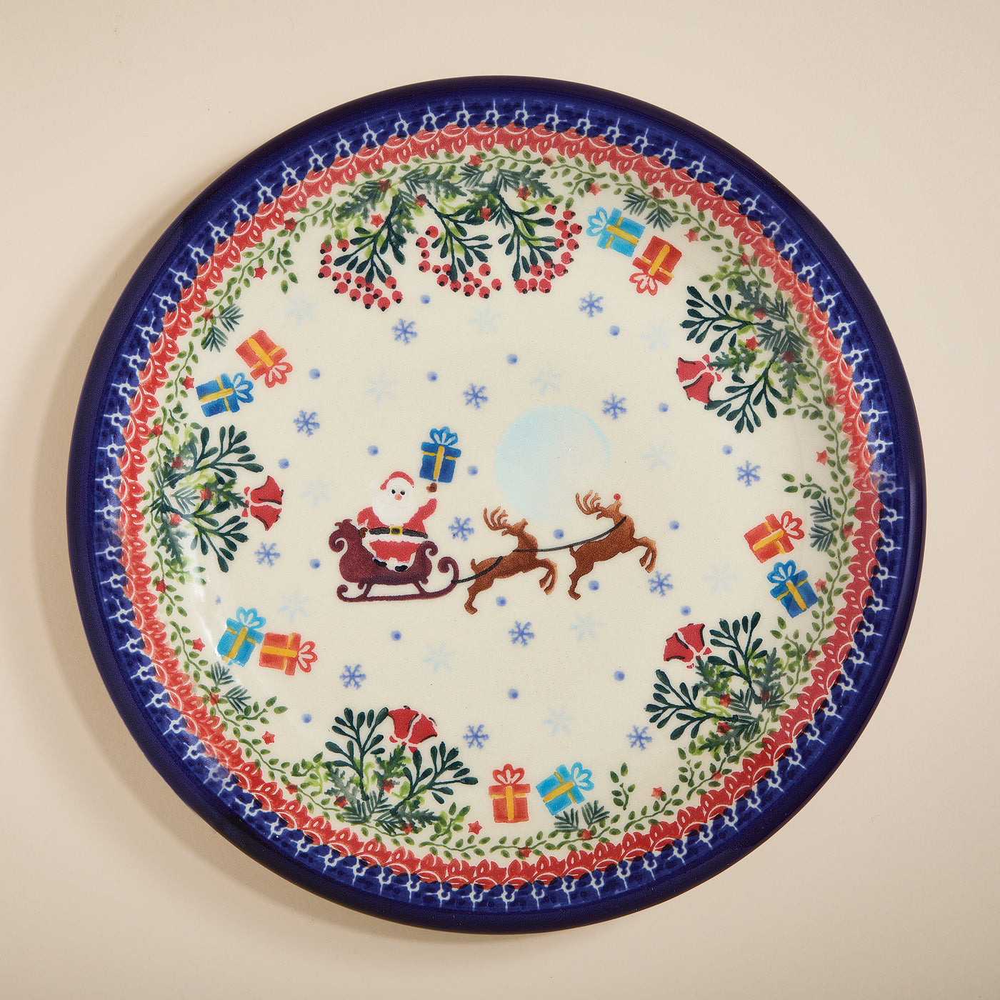 Polish Pottery Dashing All The Way Dinner Plate