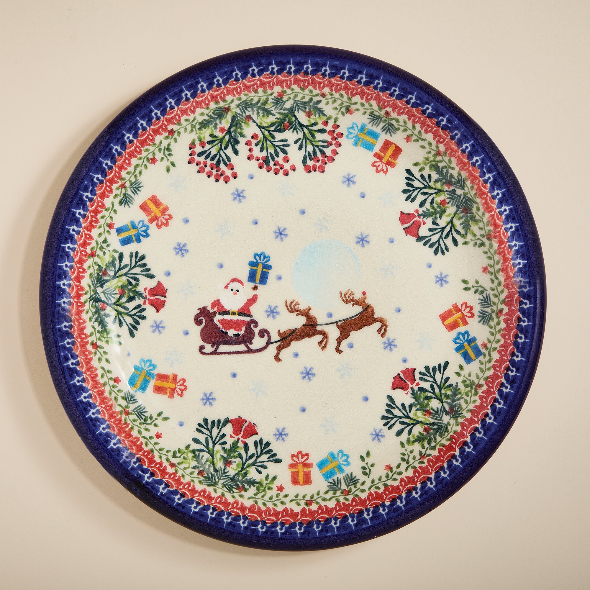 Polish Pottery Dashing All The Way Dinner Plate