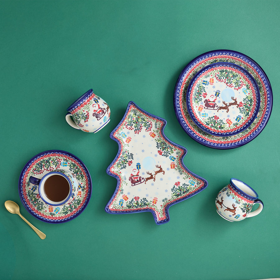 Polish Pottery Dashing All The Way Tree Platter