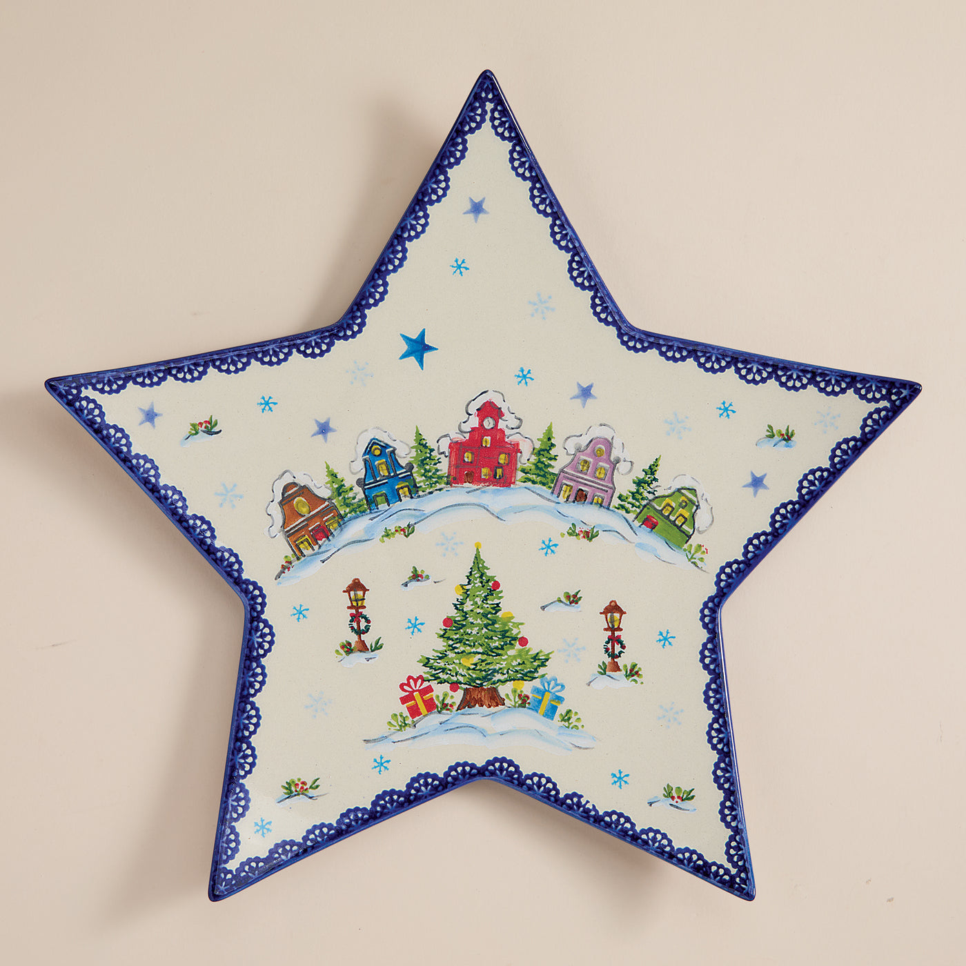 Polish Pottery Snowy Village Lane Star-Shaped Platter (Preorder)