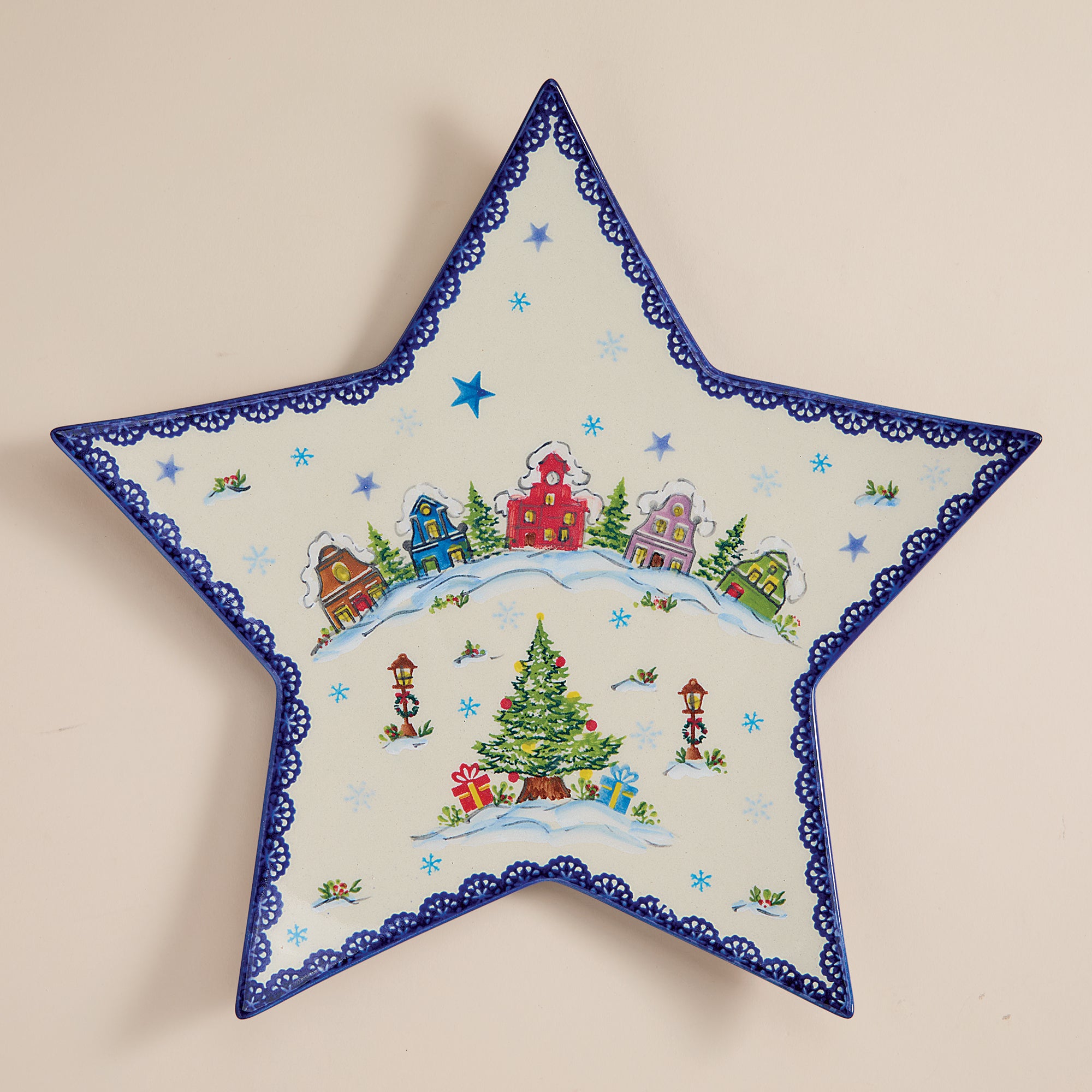 Polish Pottery Snowy Village Lane Star-Shaped Platter (Preorder)