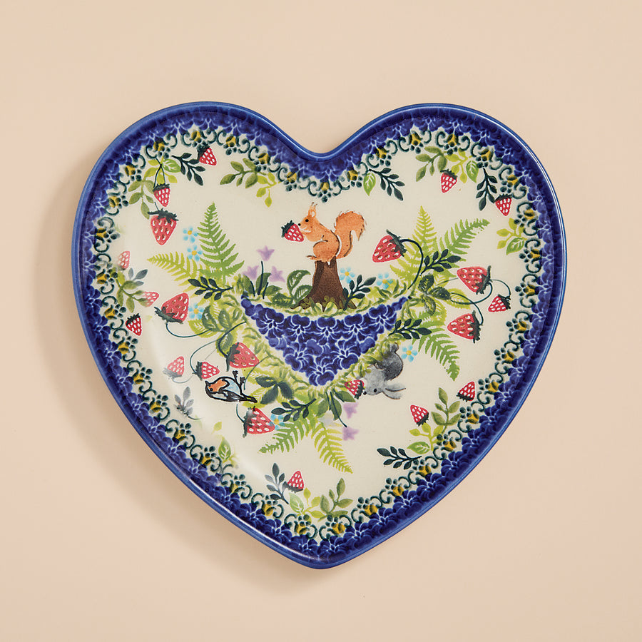 Polish Pottery Garden Wildlife Heart-Shaped Plate (Preorder)
