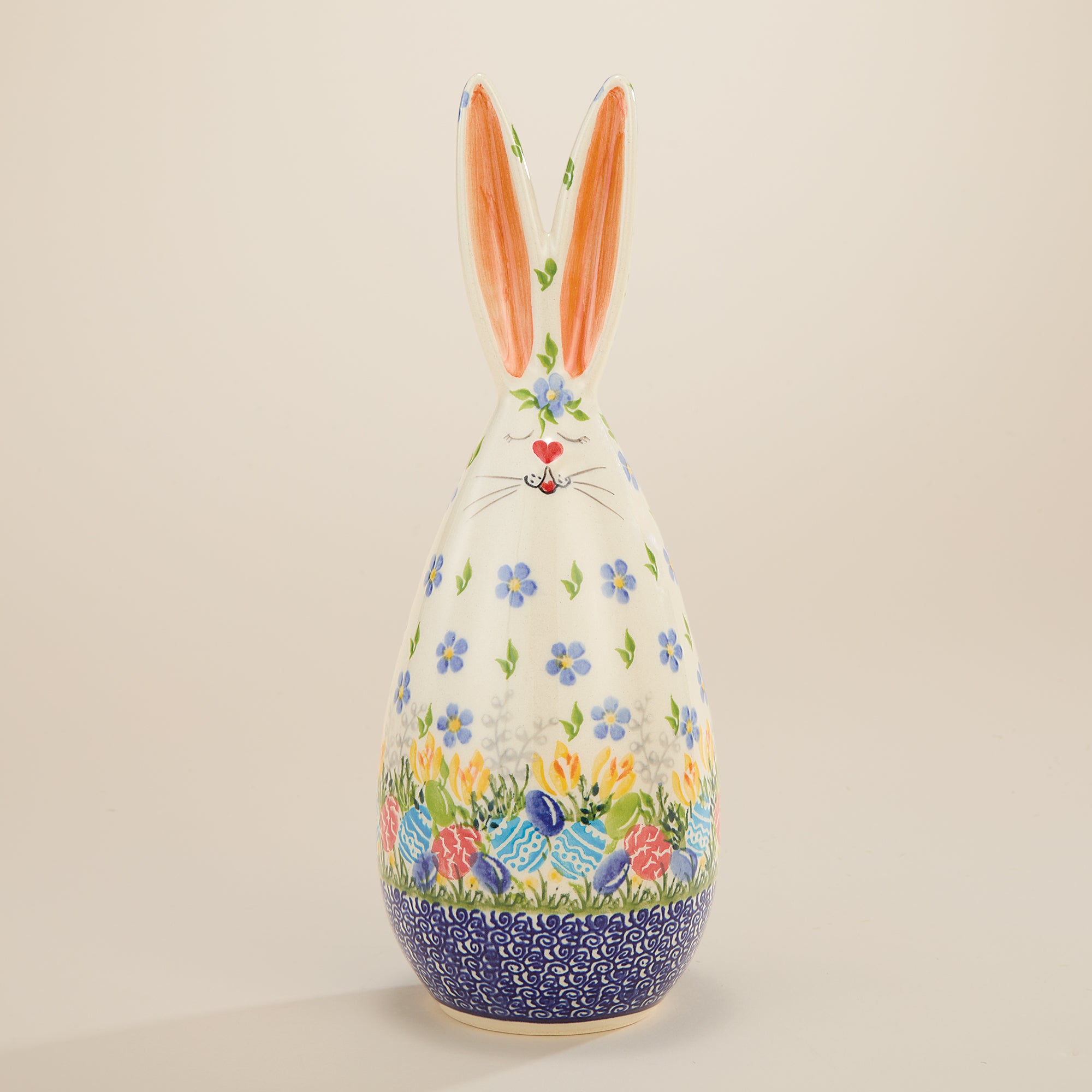 Polish Pottery Large Ditsy Flowers Bunny Sculpture
