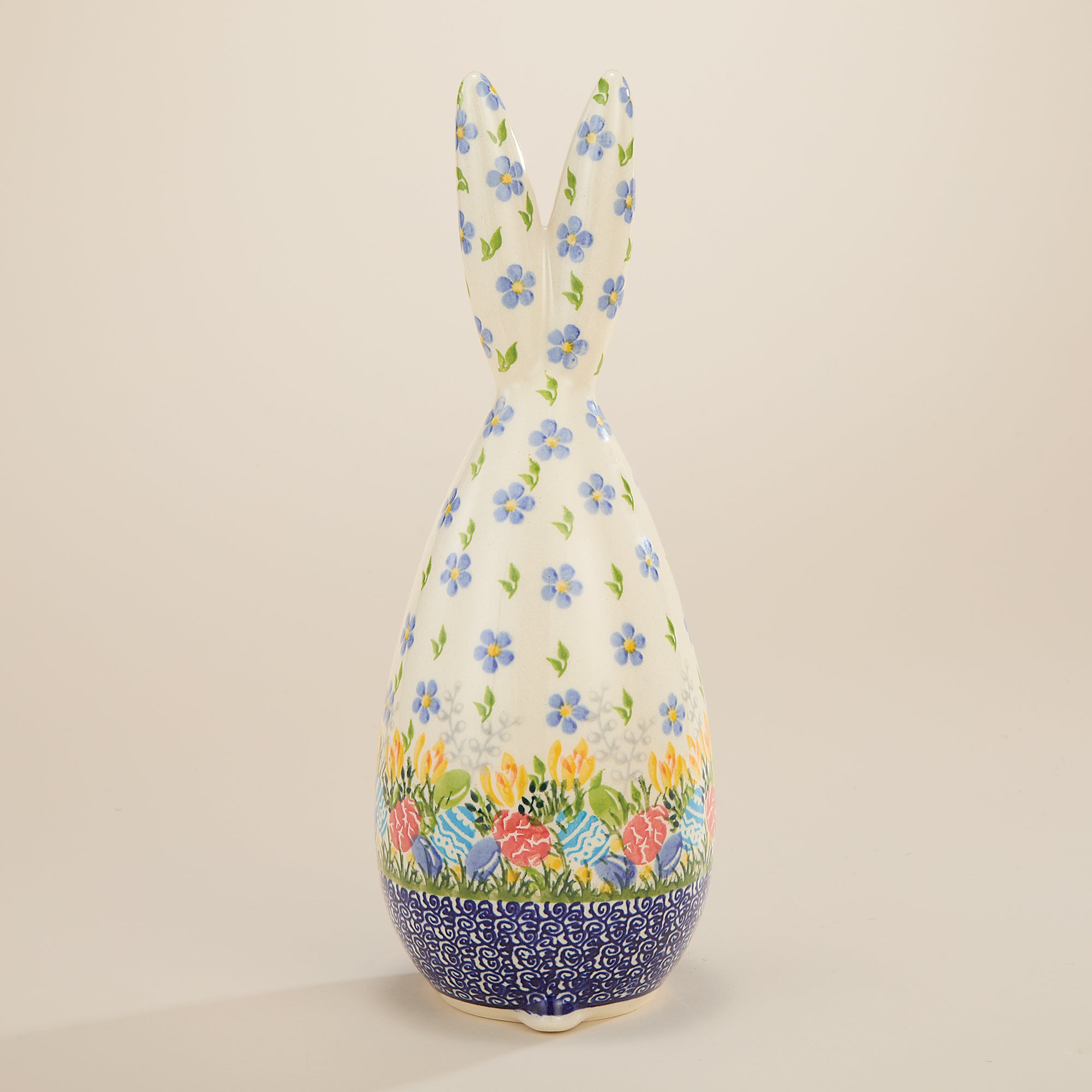 Polish Pottery Large Ditsy Flowers Bunny Sculpture