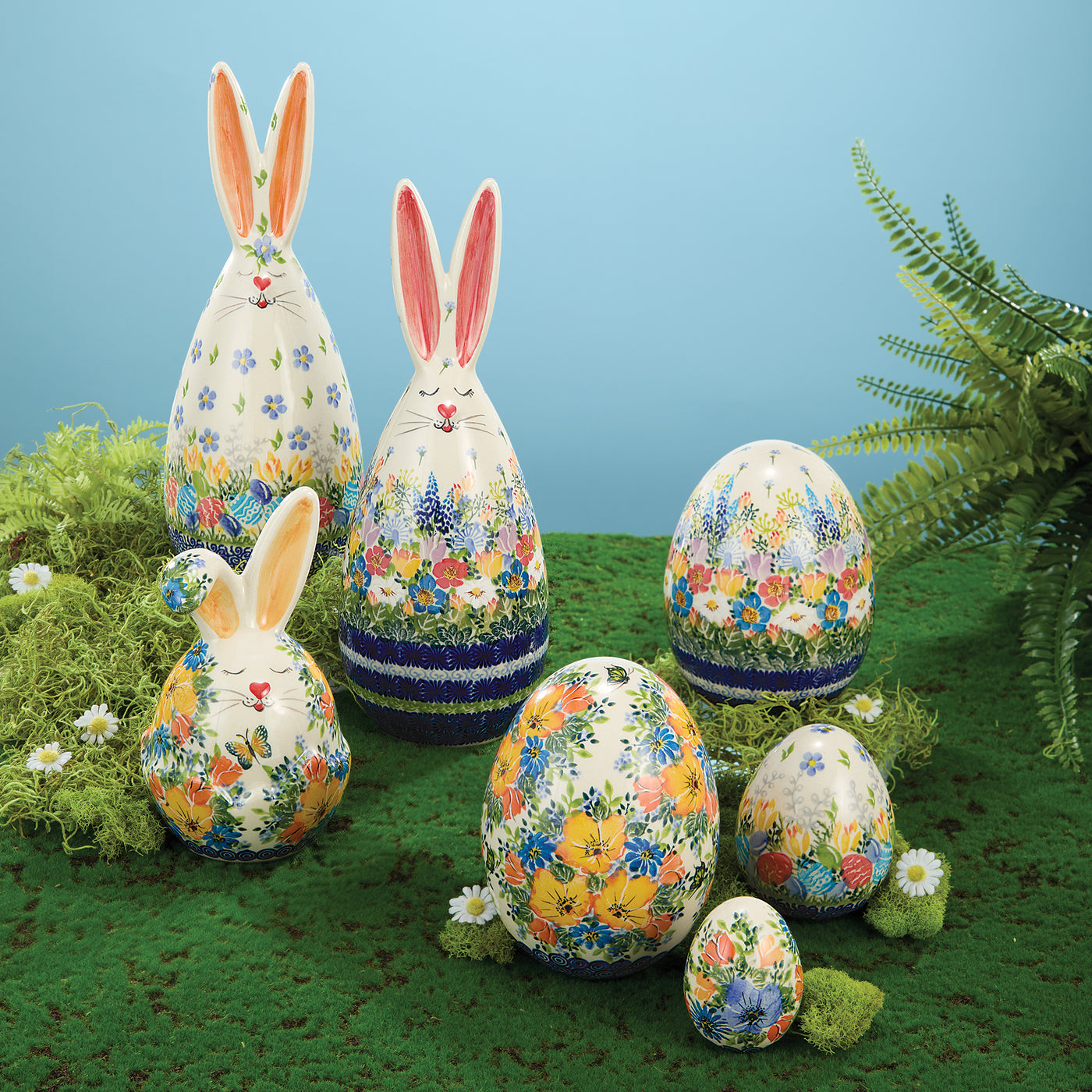 Polish Pottery Small Sunshine Patch Bunny Sculpture