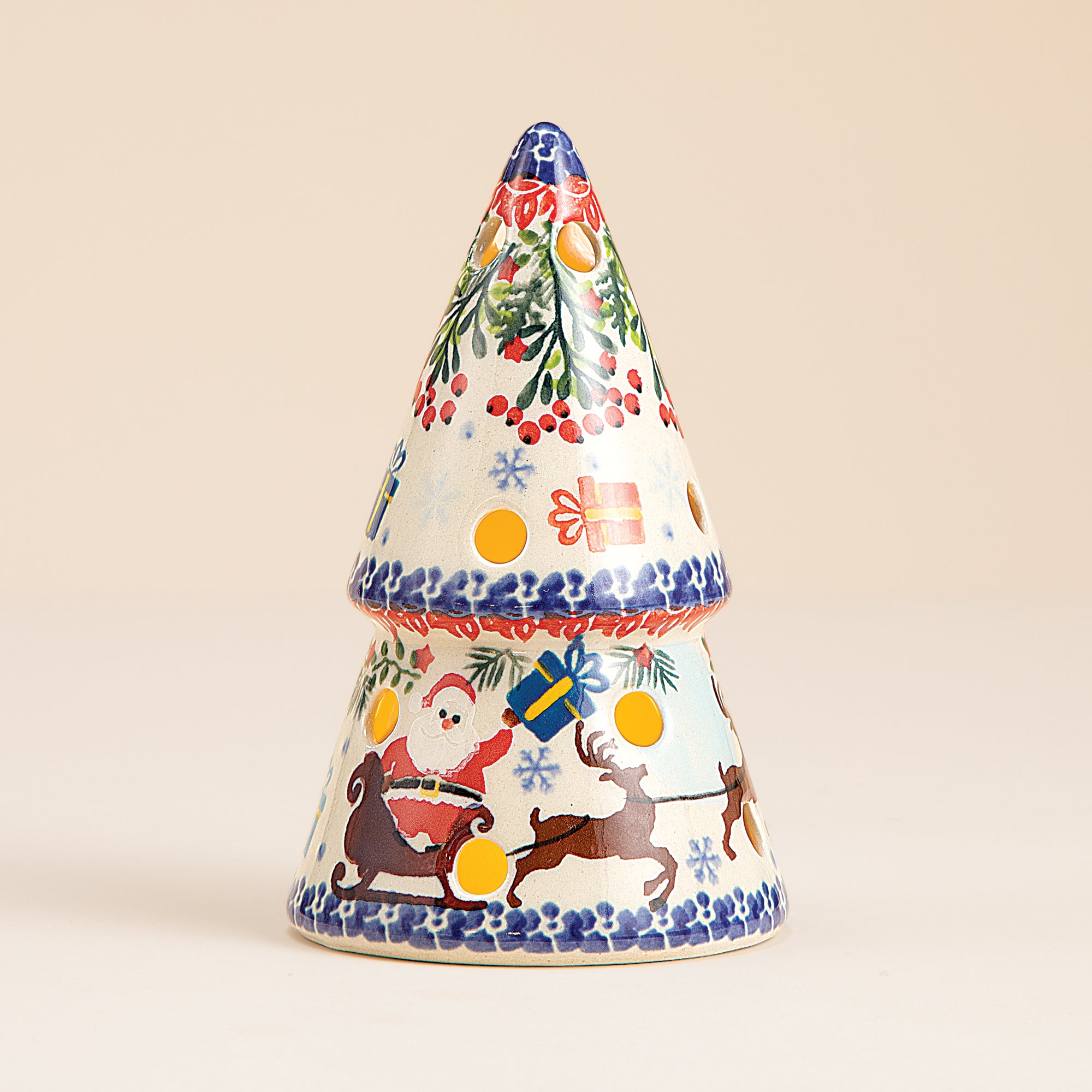 Polish Pottery Dashing All The Way Small Tree Luminary