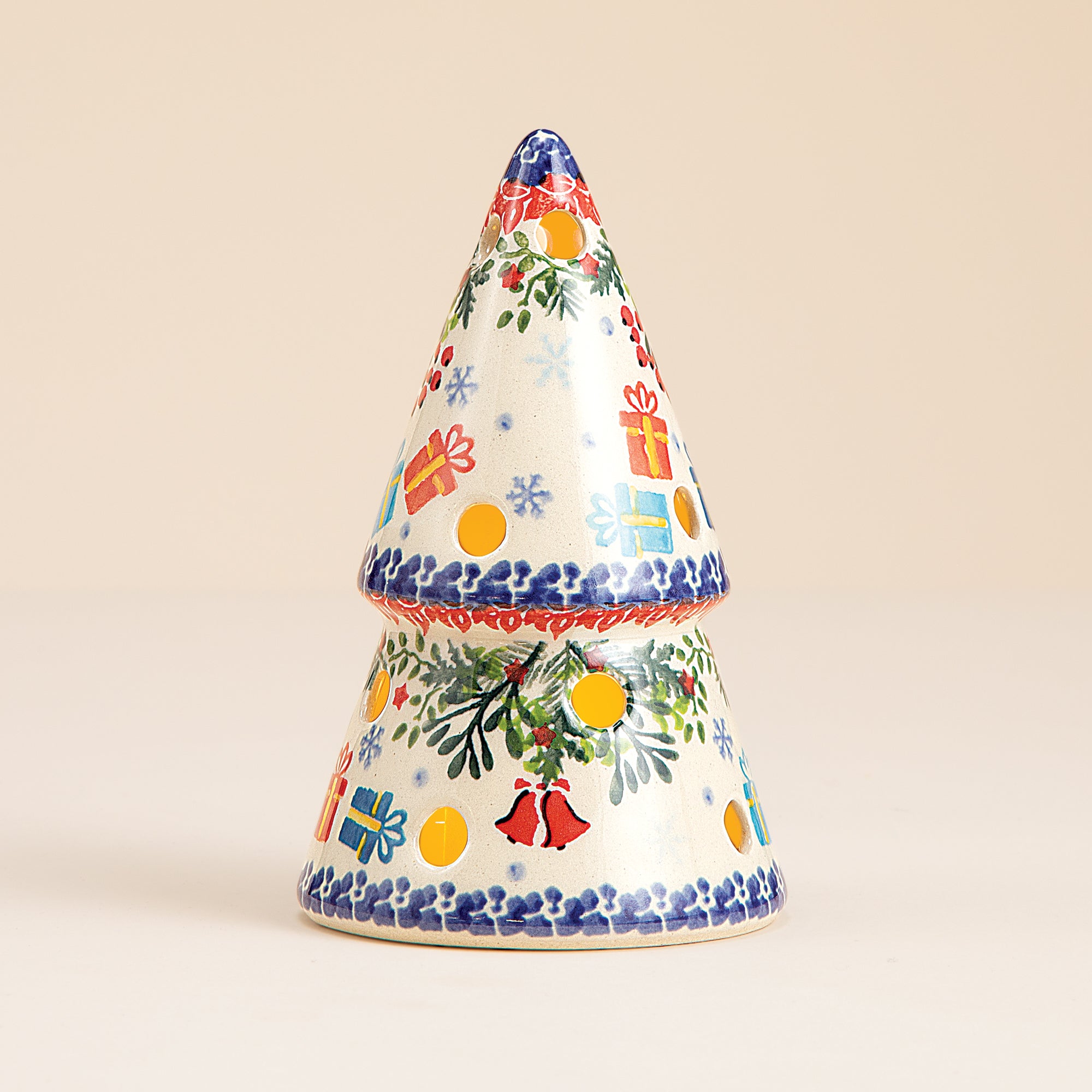 Polish Pottery Dashing All The Way Small Tree Luminary