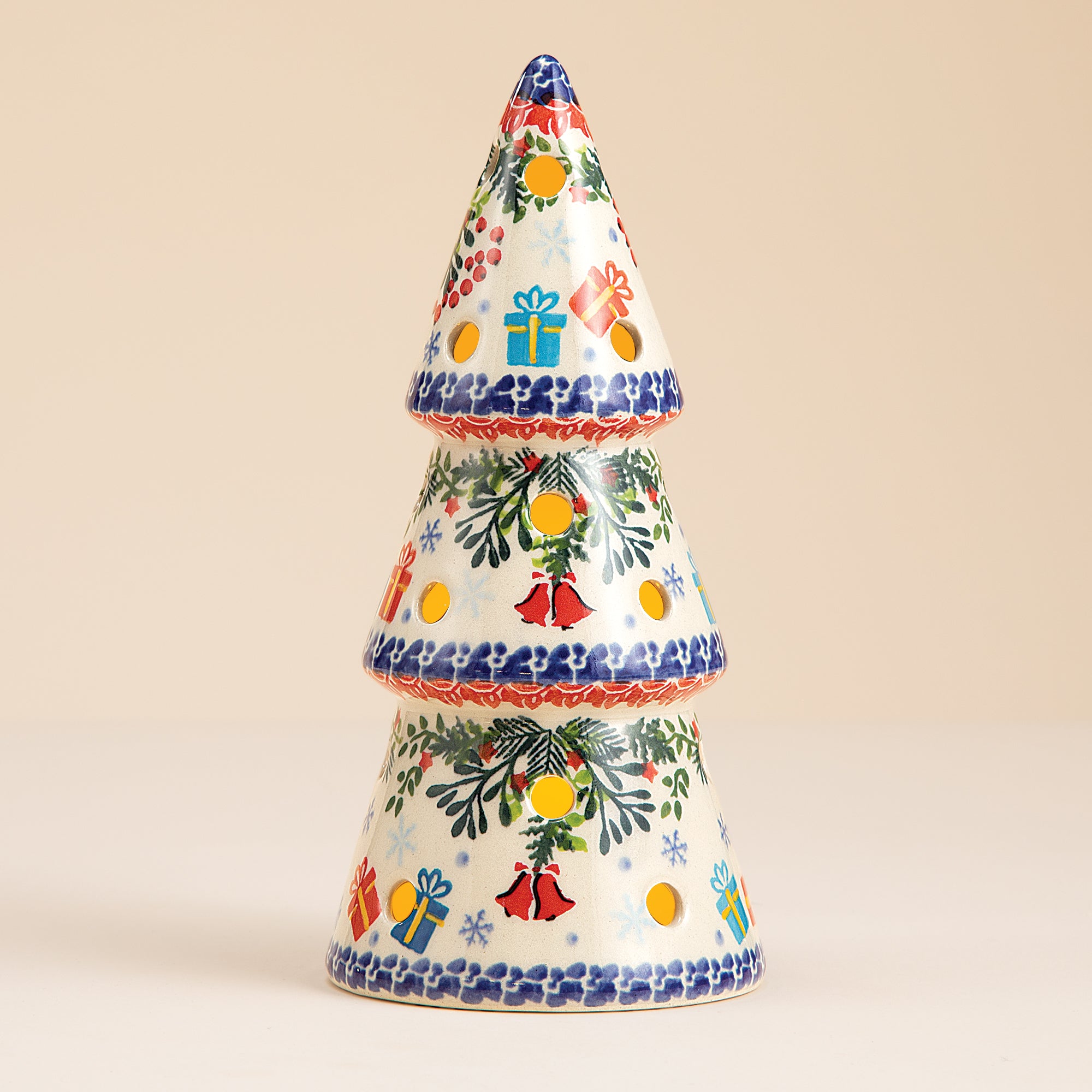 Polish Pottery Dashing All The Way Medium Tree Luminary