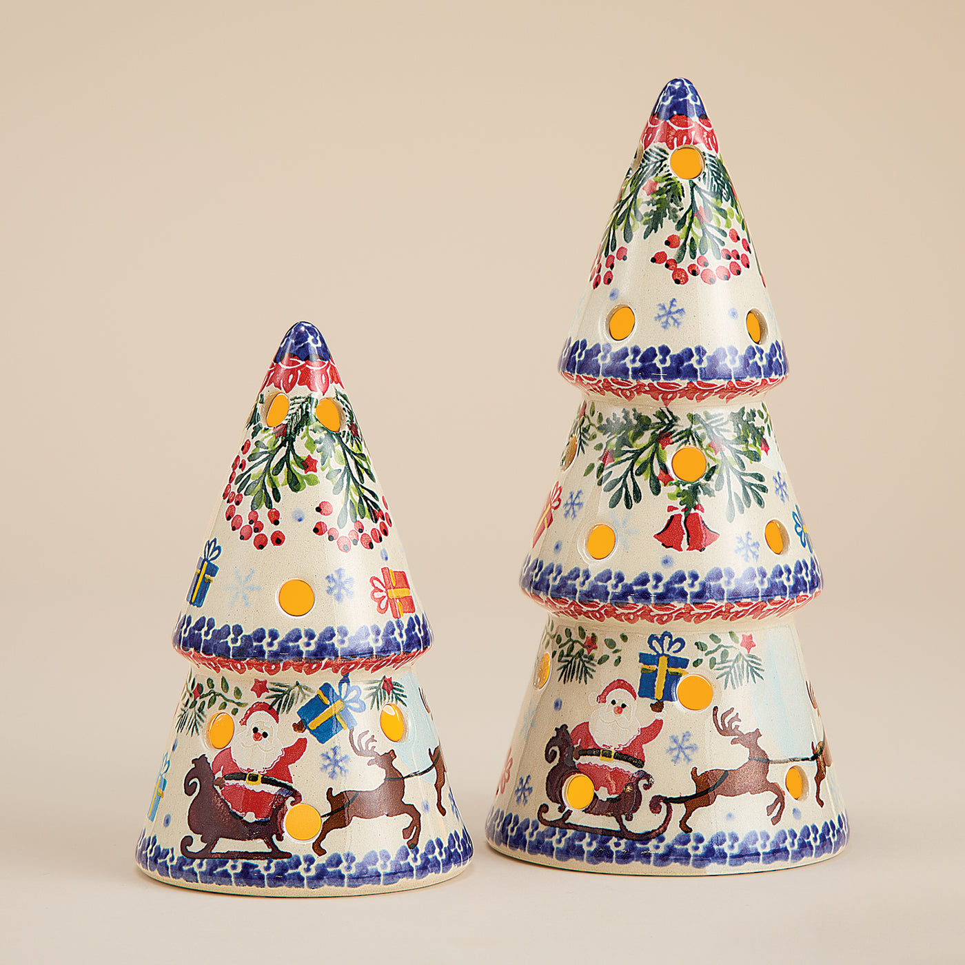 Polish Pottery Dashing All The Way Medium Tree Luminary
