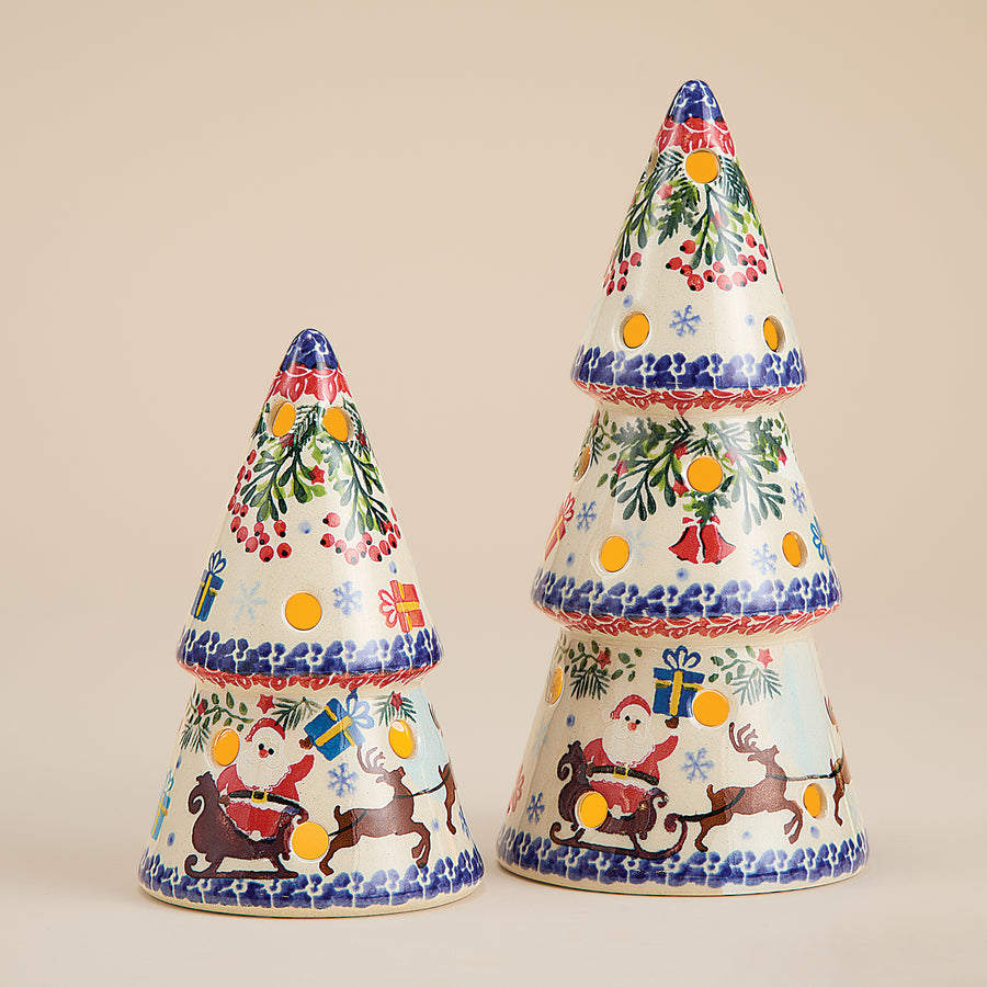 Polish Pottery Dashing All The Way Medium Tree Luminary