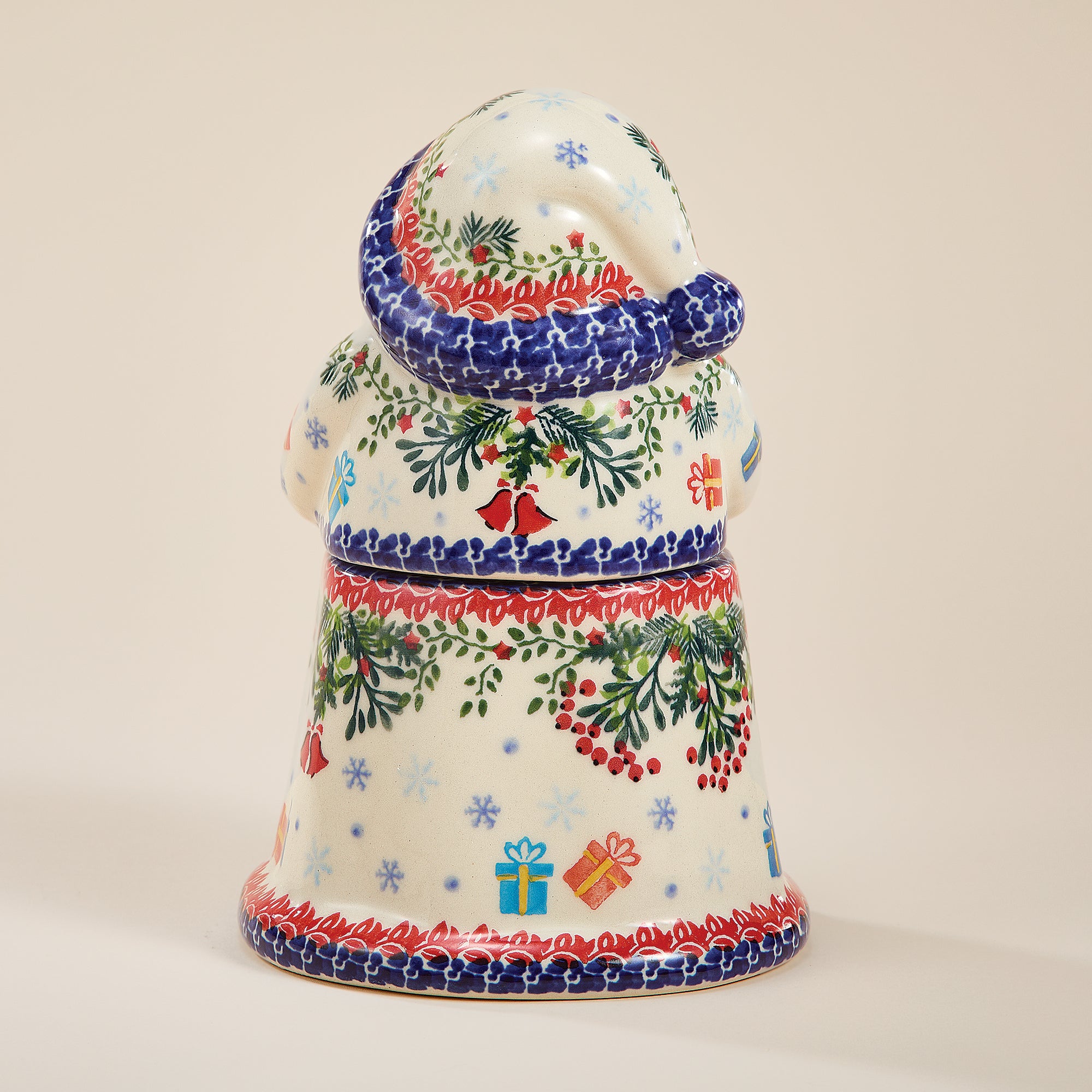 Polish Pottery Dashing All The Way Santa Cookie Jar