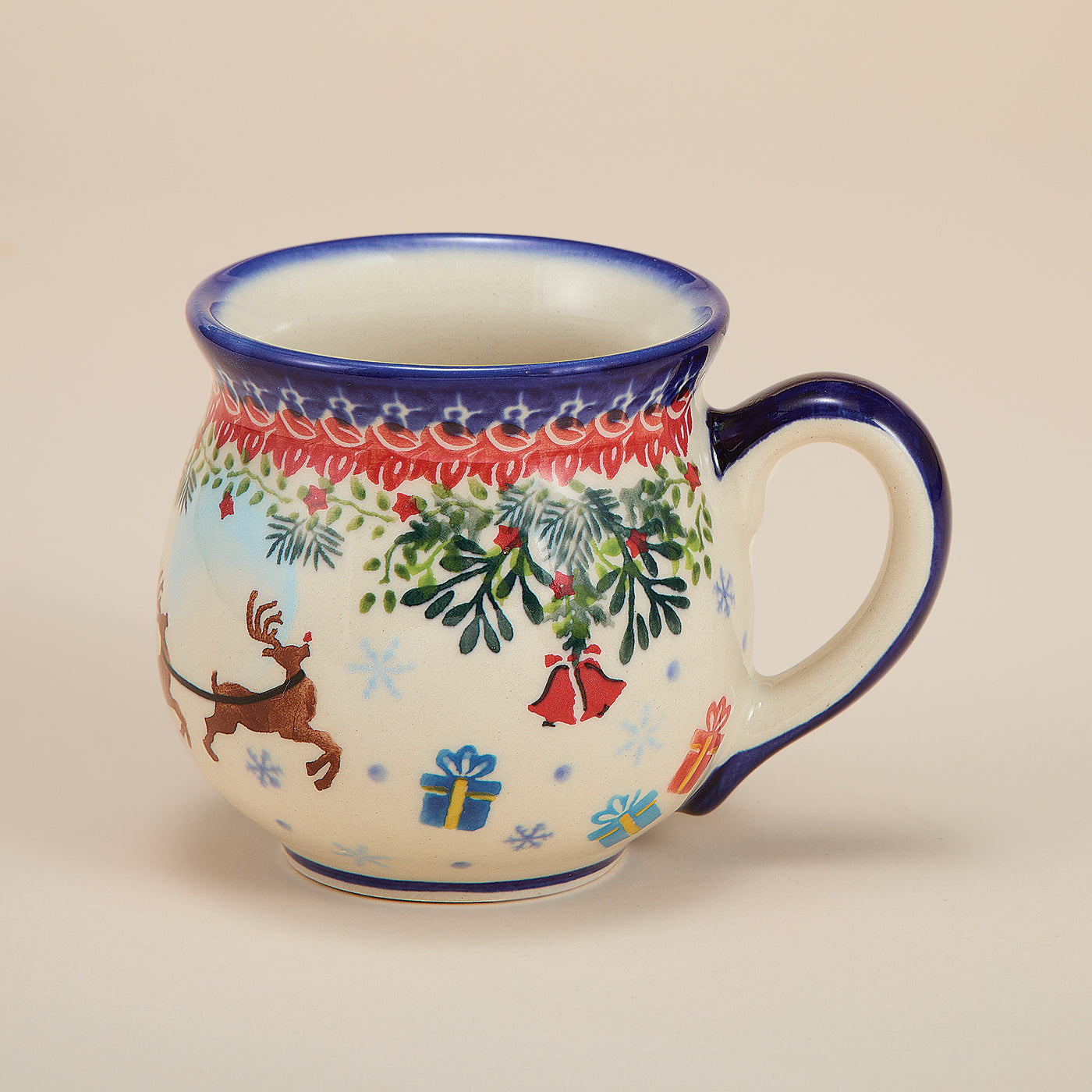 Polish Pottery Dashing All The Way Bubble Mug, 11oz.