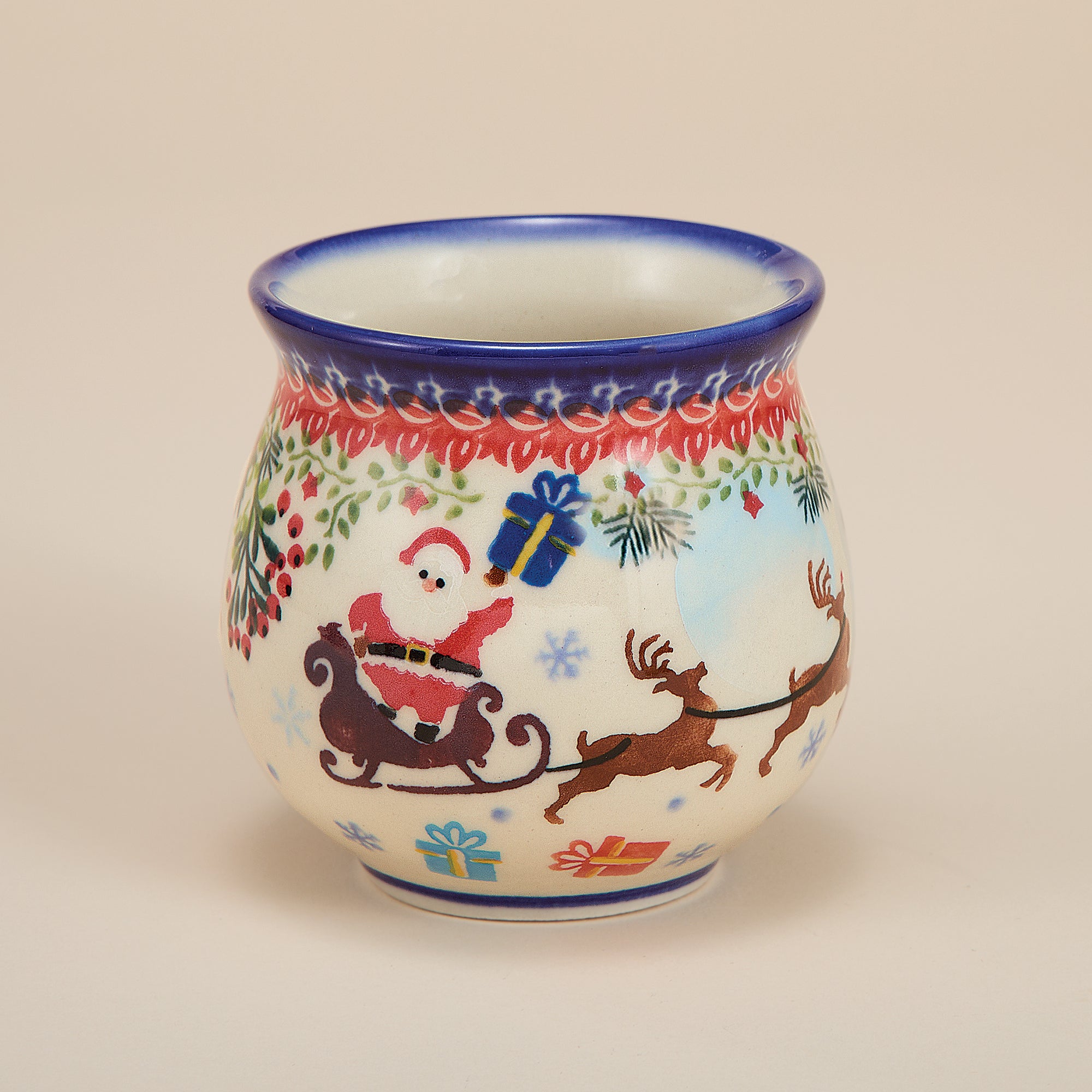 Polish Pottery Dashing All The Way Bubble Mug, 11oz.