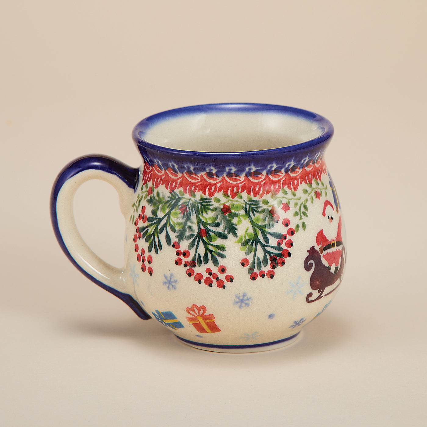 Polish Pottery Dashing All The Way Bubble Mug, 11oz.