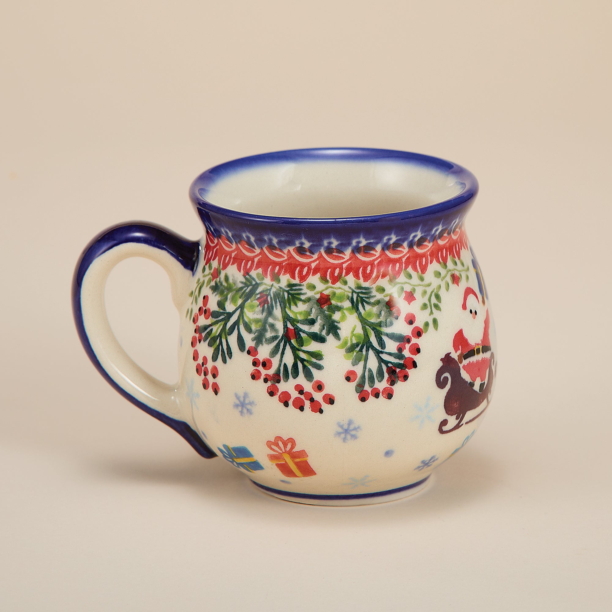 Polish Pottery Dashing All The Way Bubble Mug, 11oz.