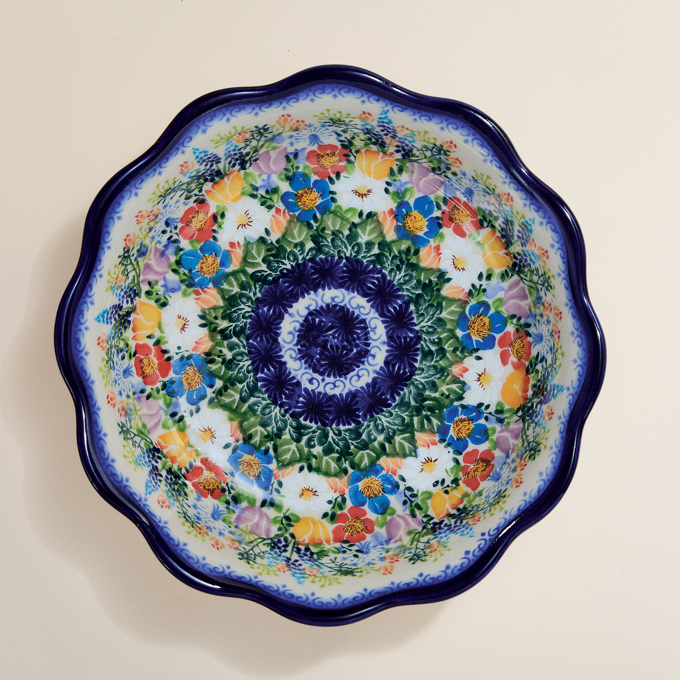 Polish Pottery Glorious Garden Scalloped Bowl (Preorder)