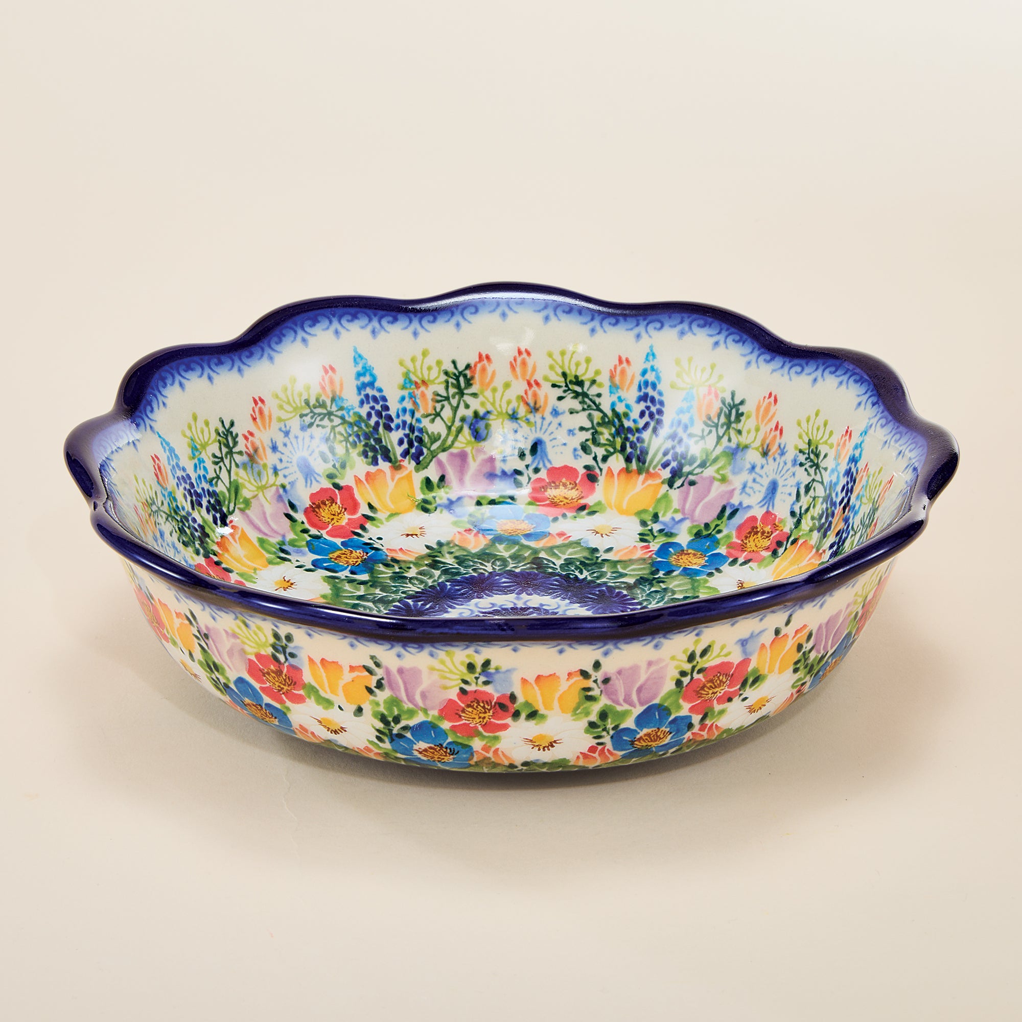 Polish Pottery Glorious Garden Scalloped Bowl (Preorder)