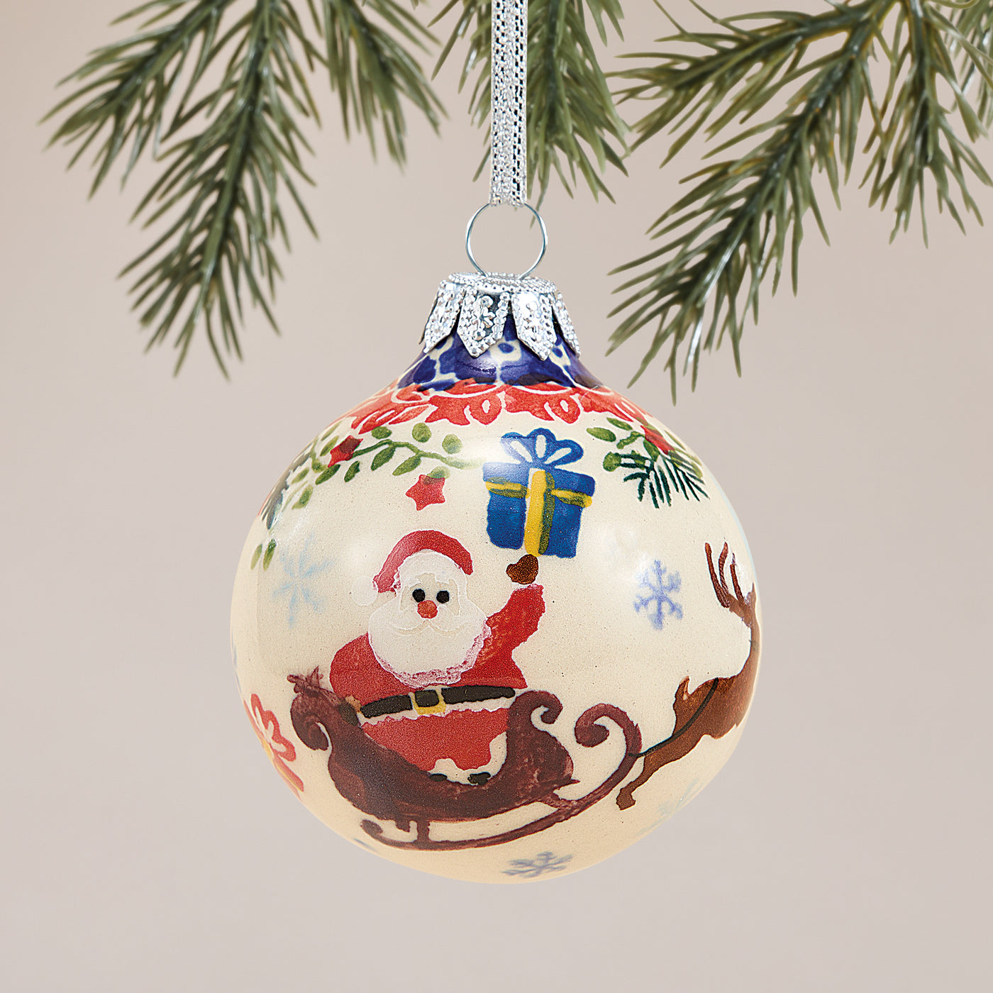 Polish Pottery Dashing All The Way Round Ornament