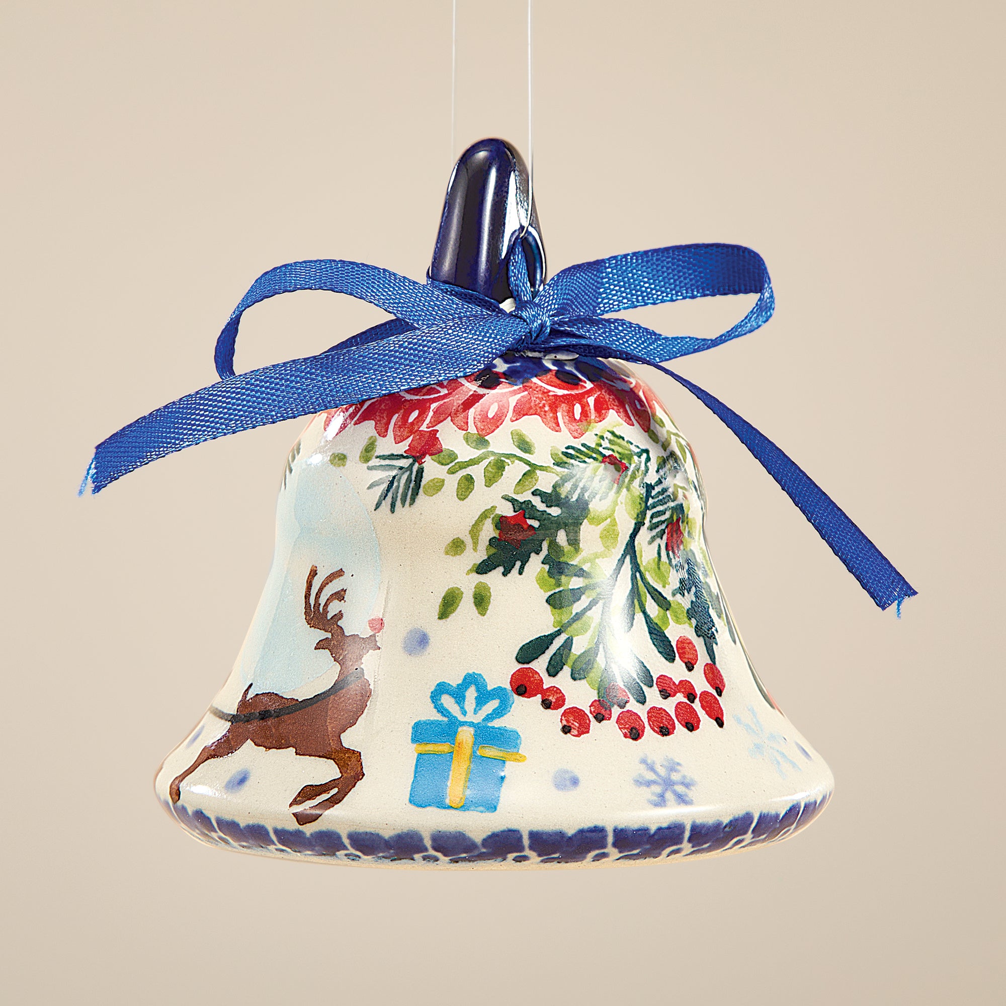 Polish Pottery Dashing All The Way Bell Ornament