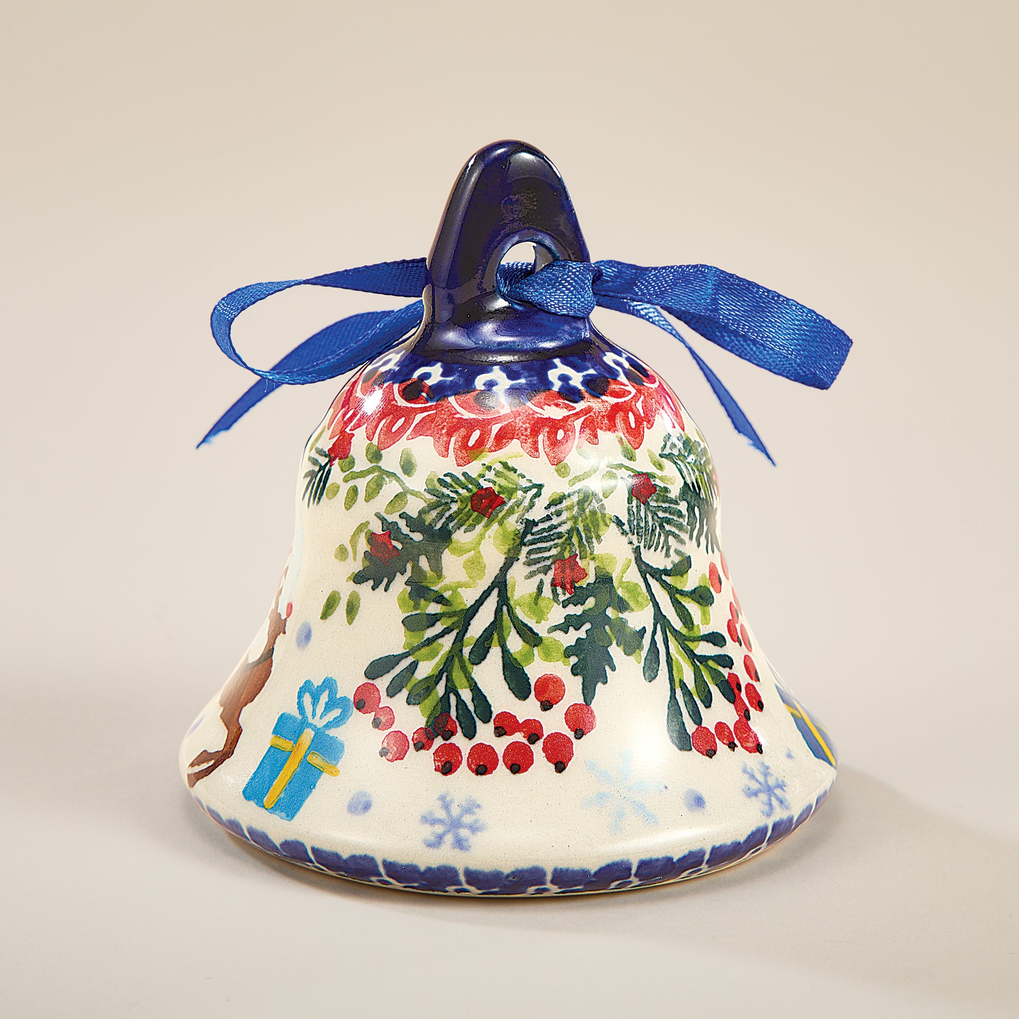 Polish Pottery Dashing All The Way Bell Ornament