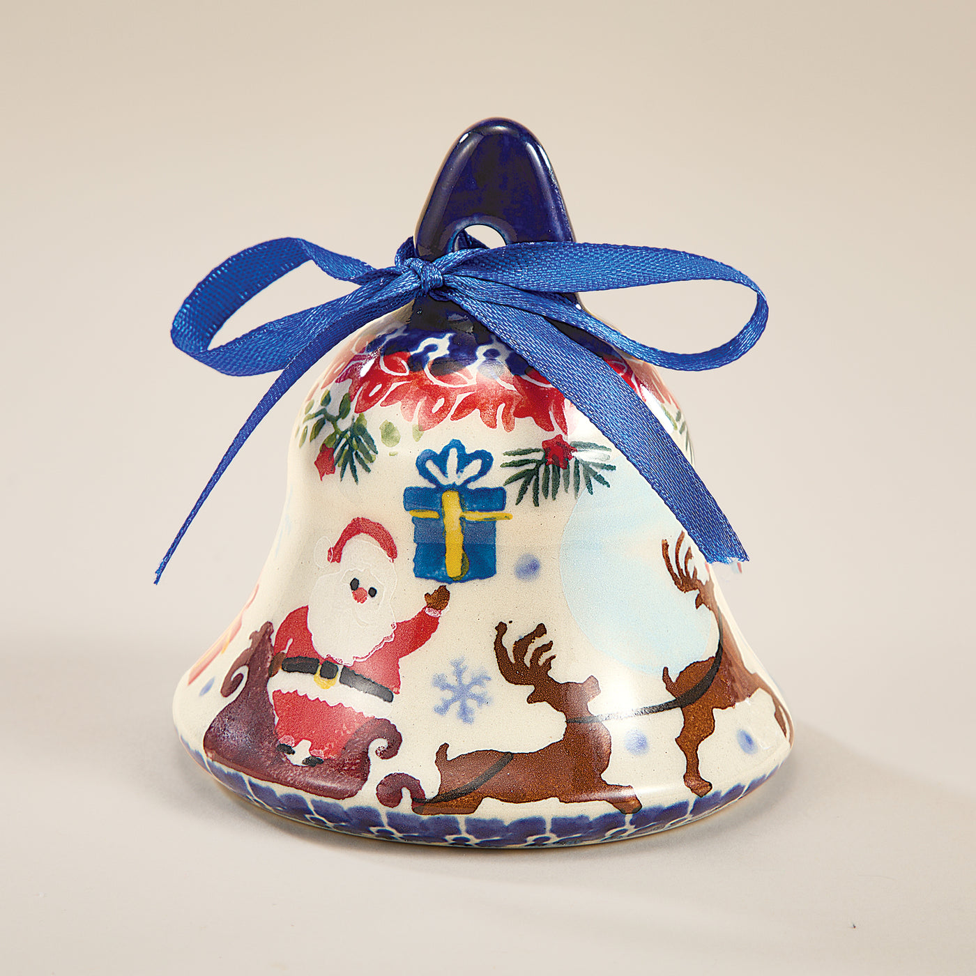 Polish Pottery Dashing All The Way Bell Ornament