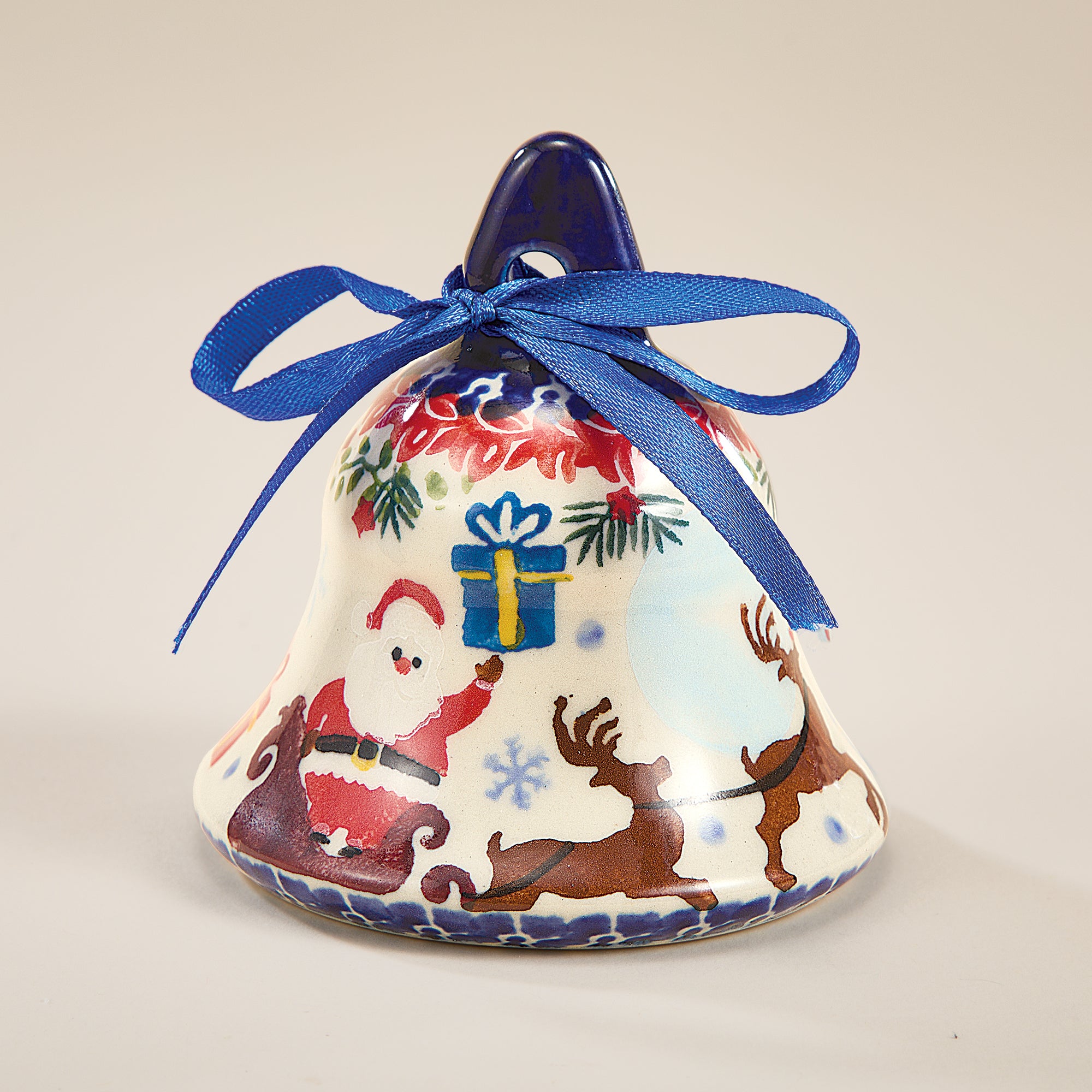 Polish Pottery Dashing All The Way Bell Ornament