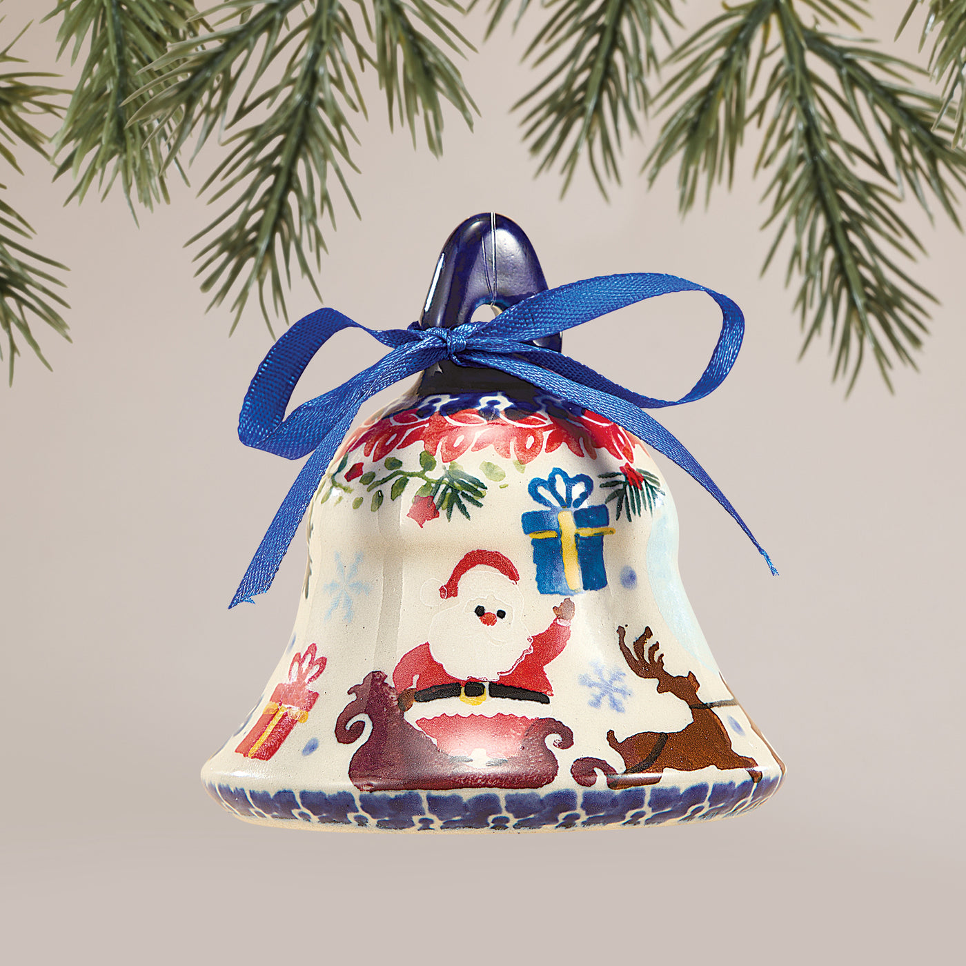 Polish Pottery Dashing All The Way Bell Ornament