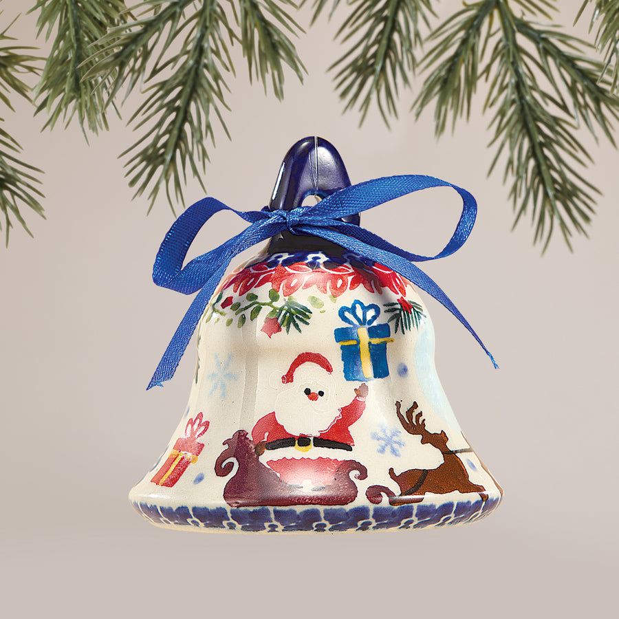Polish Pottery Dashing All The Way Bell Ornament