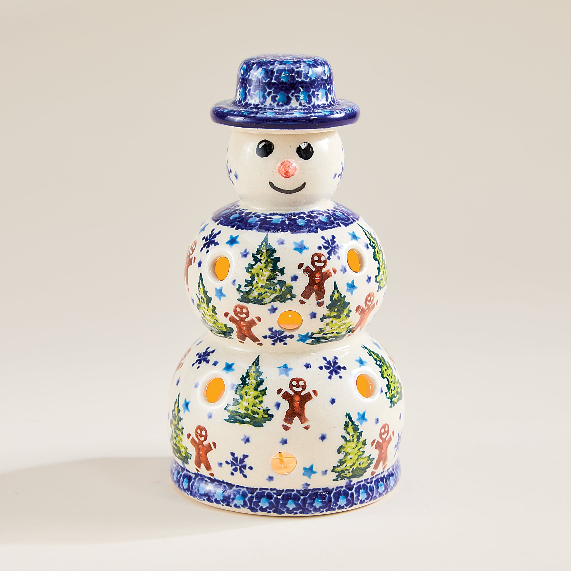 Polish Pottery Gingerbread Snowman Luminary (Preorder)