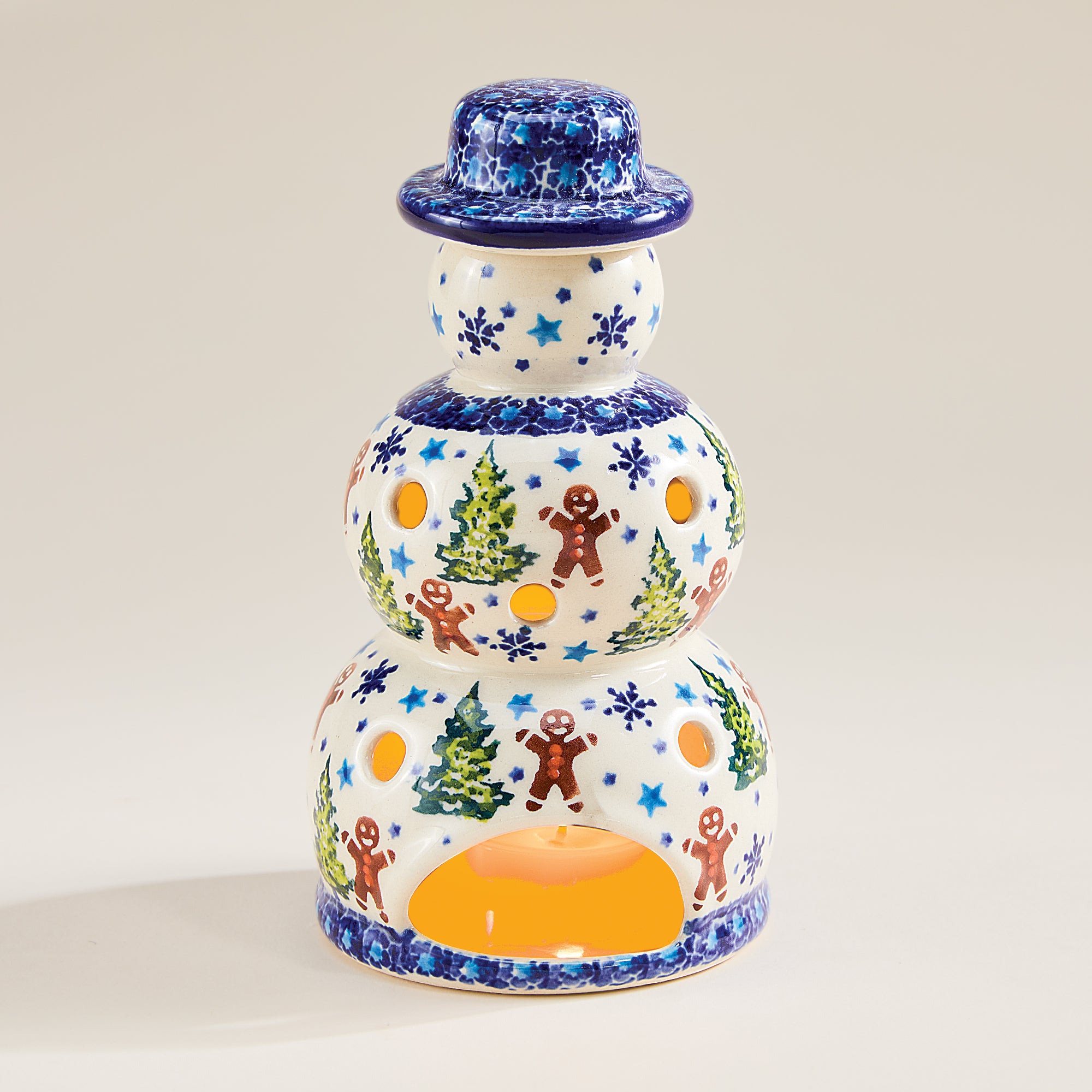 Polish Pottery Gingerbread Snowman Luminary (Preorder)