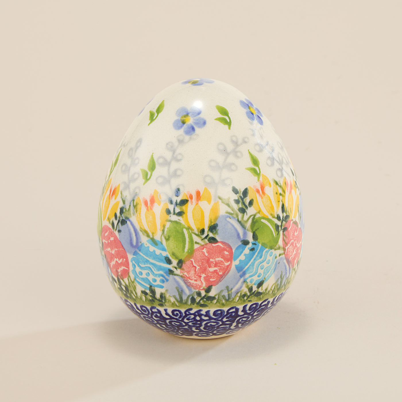 Polish Pottery Medium Ditsy Flower Egg Sculpture