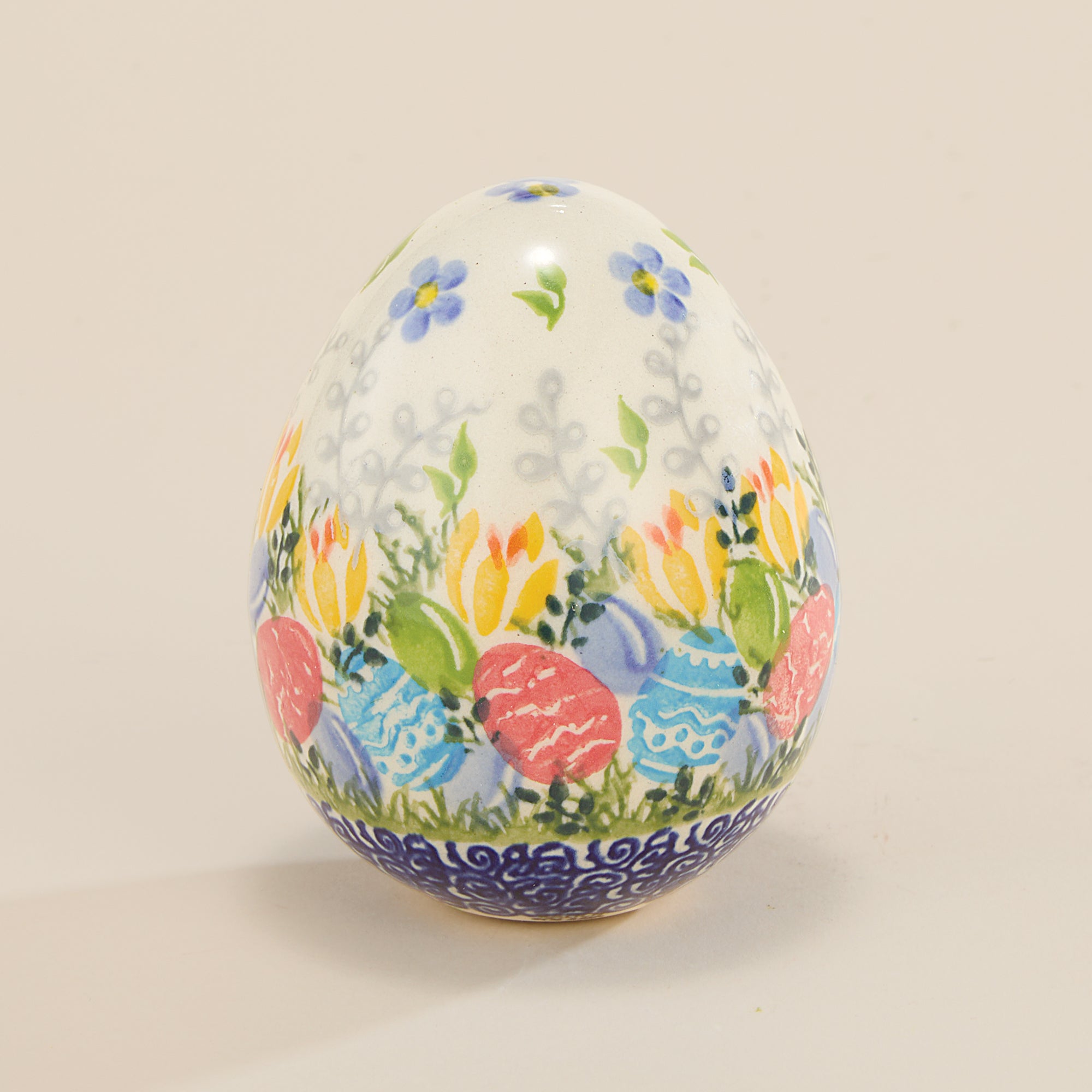 Polish Pottery Medium Ditsy Flower Egg Sculpture