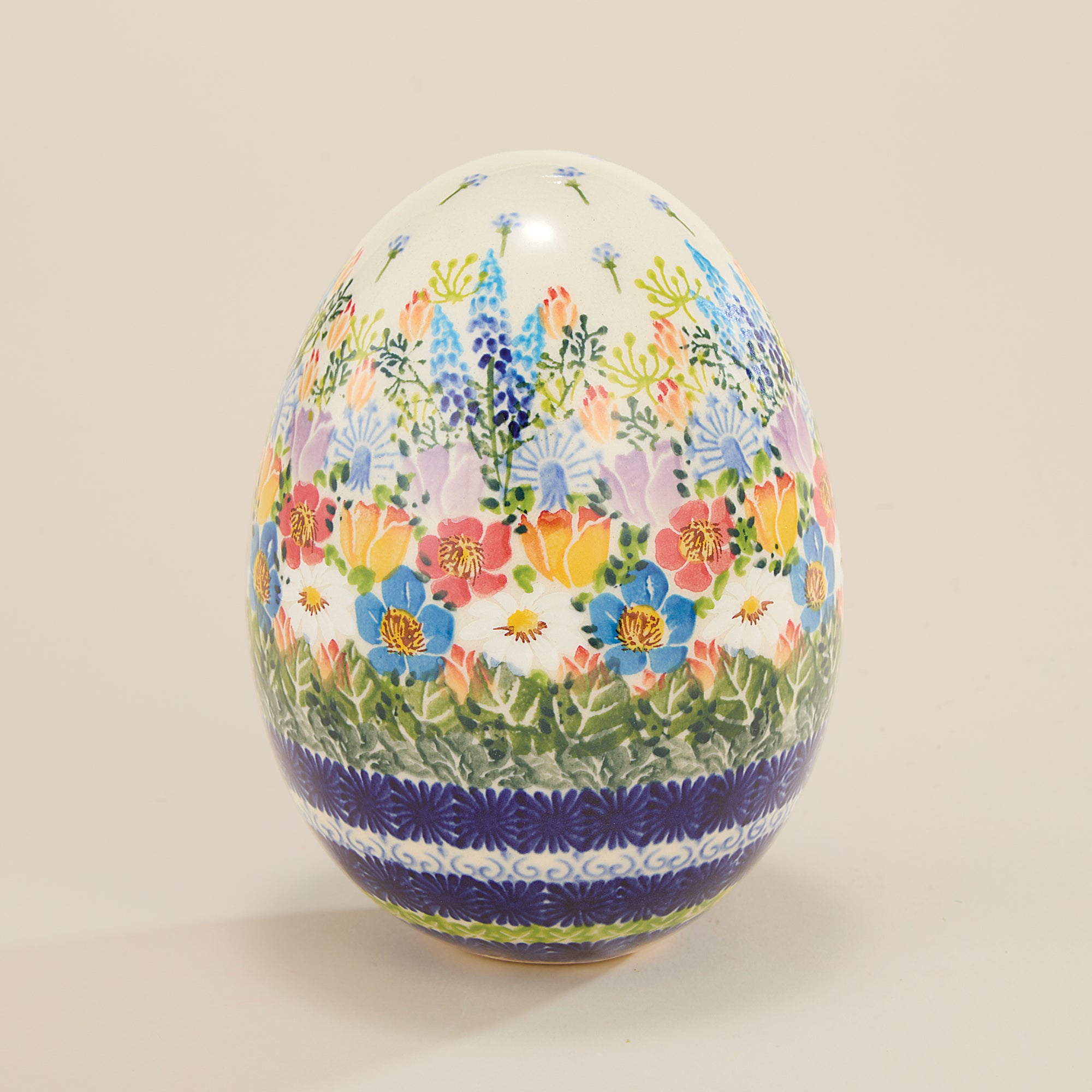 Polish Pottery Large Wildflowers Egg Sculpture