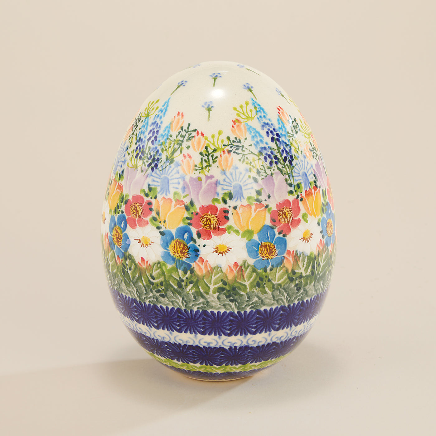 Polish Pottery Large Wildflowers Egg Sculpture