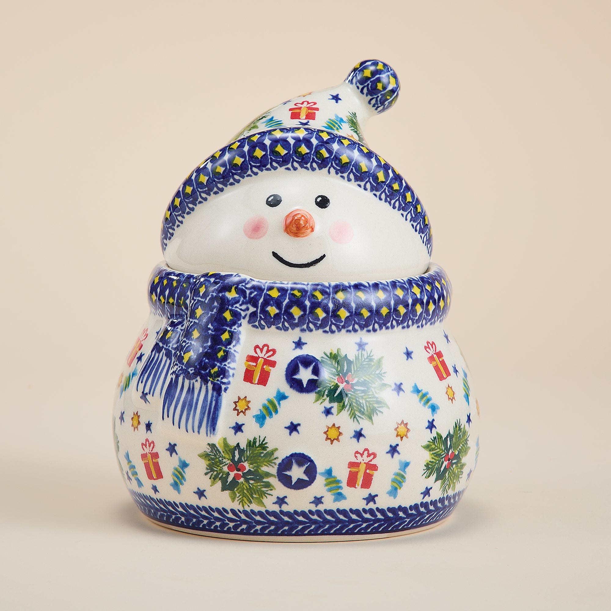 Polish Pottery Holiday Treats Snowman Cookie Jar