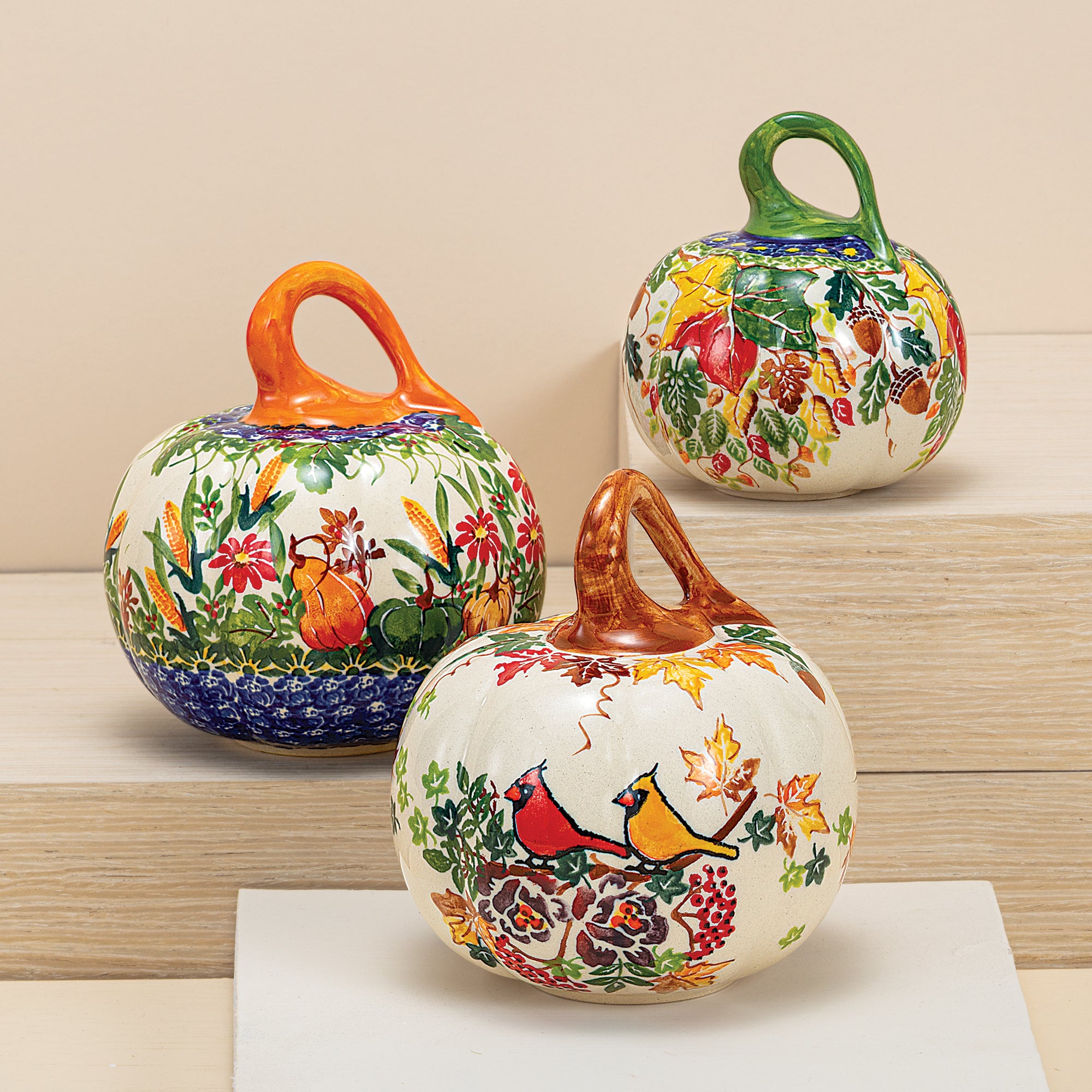 Polish Pottery Autumn Leaves Mini Pumpkin