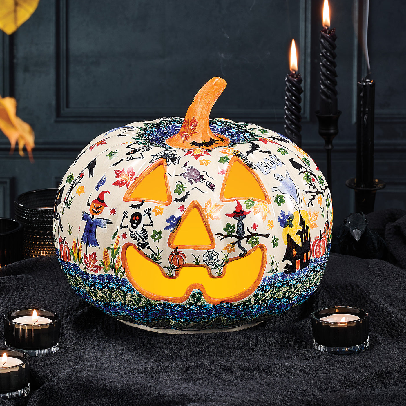 Polish Pottery Magic Moonlight Jack O' Lantern