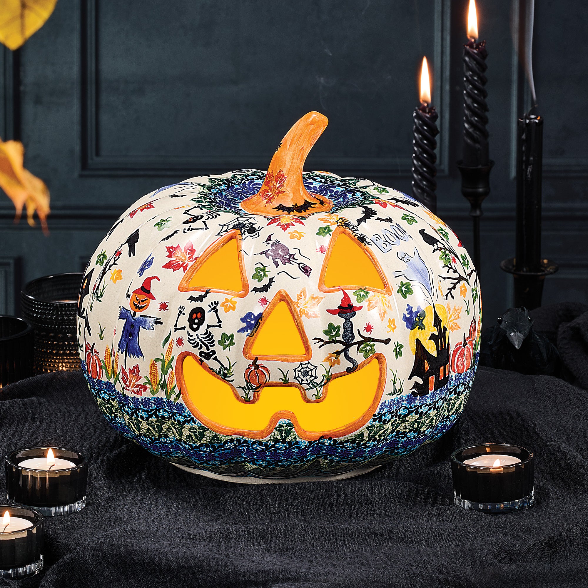 Polish Pottery Magic Moonlight Jack O' Lantern