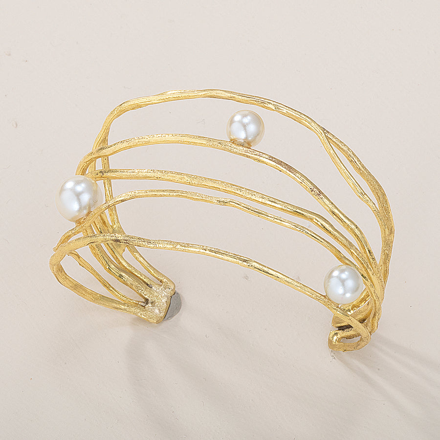 Oceans Apart White Glass Pearl Cuff