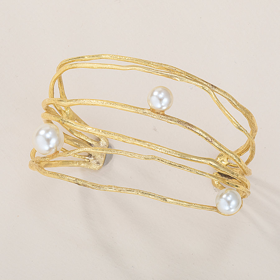 Oceans Apart White Glass Pearl Cuff