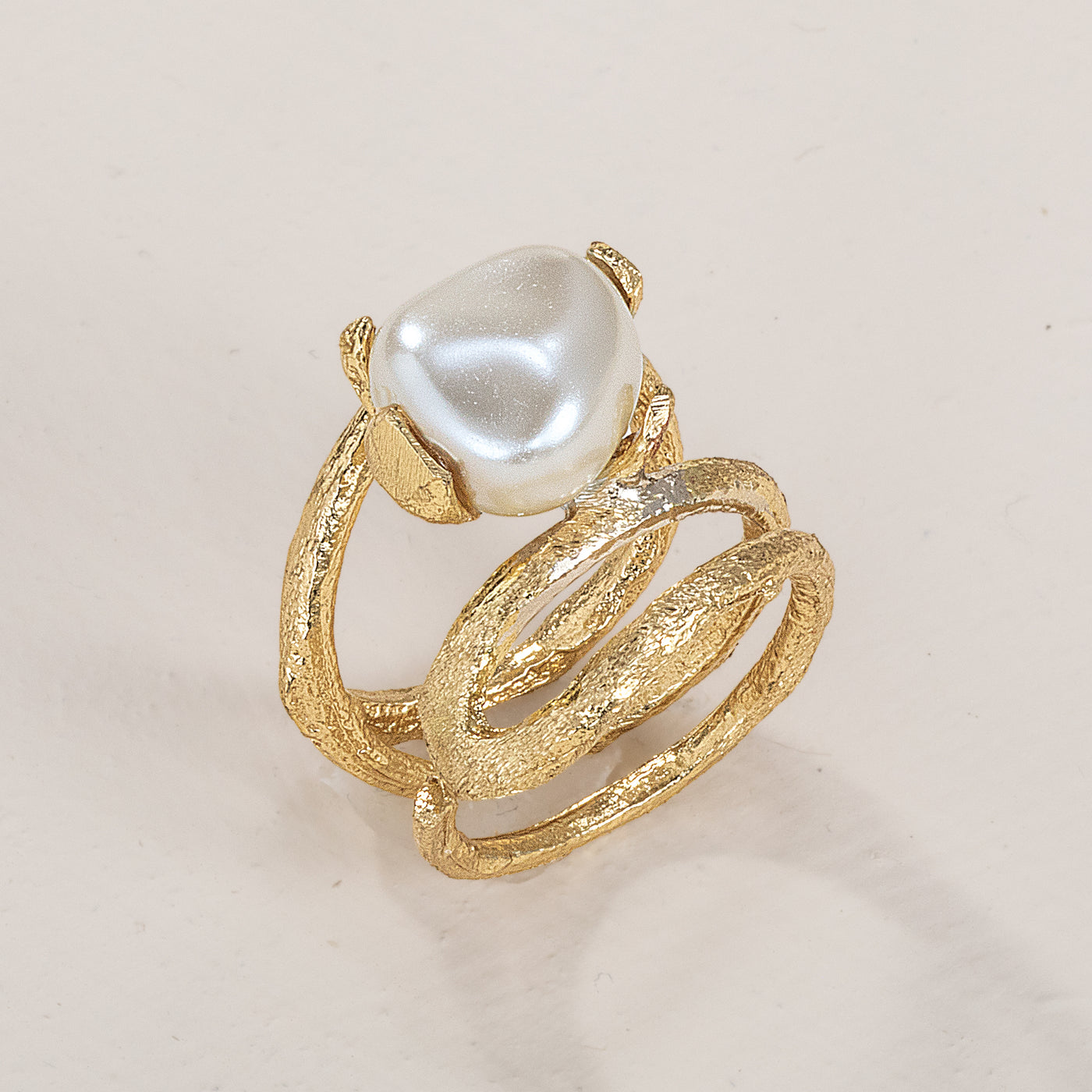 Oceans Apart White Glass Pearl Adjustable Ring