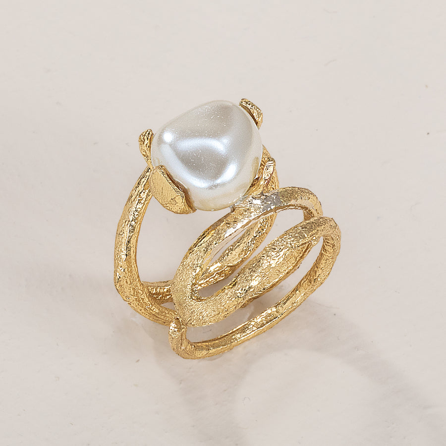 Oceans Apart White Glass Pearl Adjustable Ring