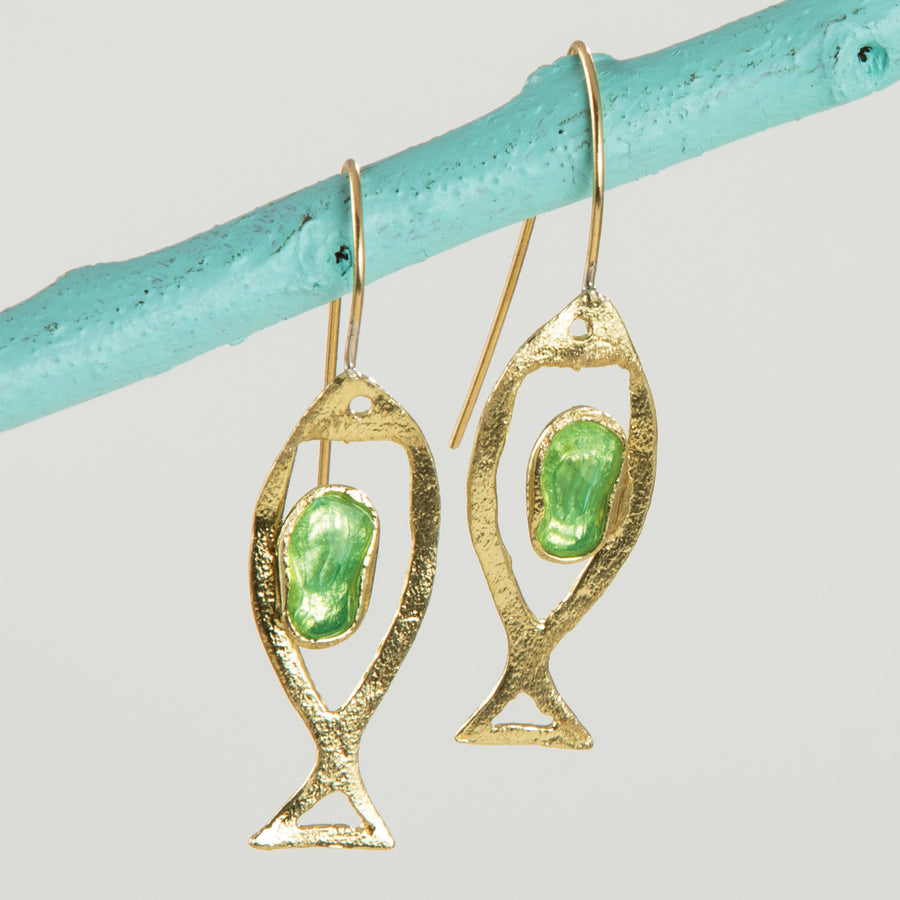 Seashell & Sealife Crystal Fish Earrings