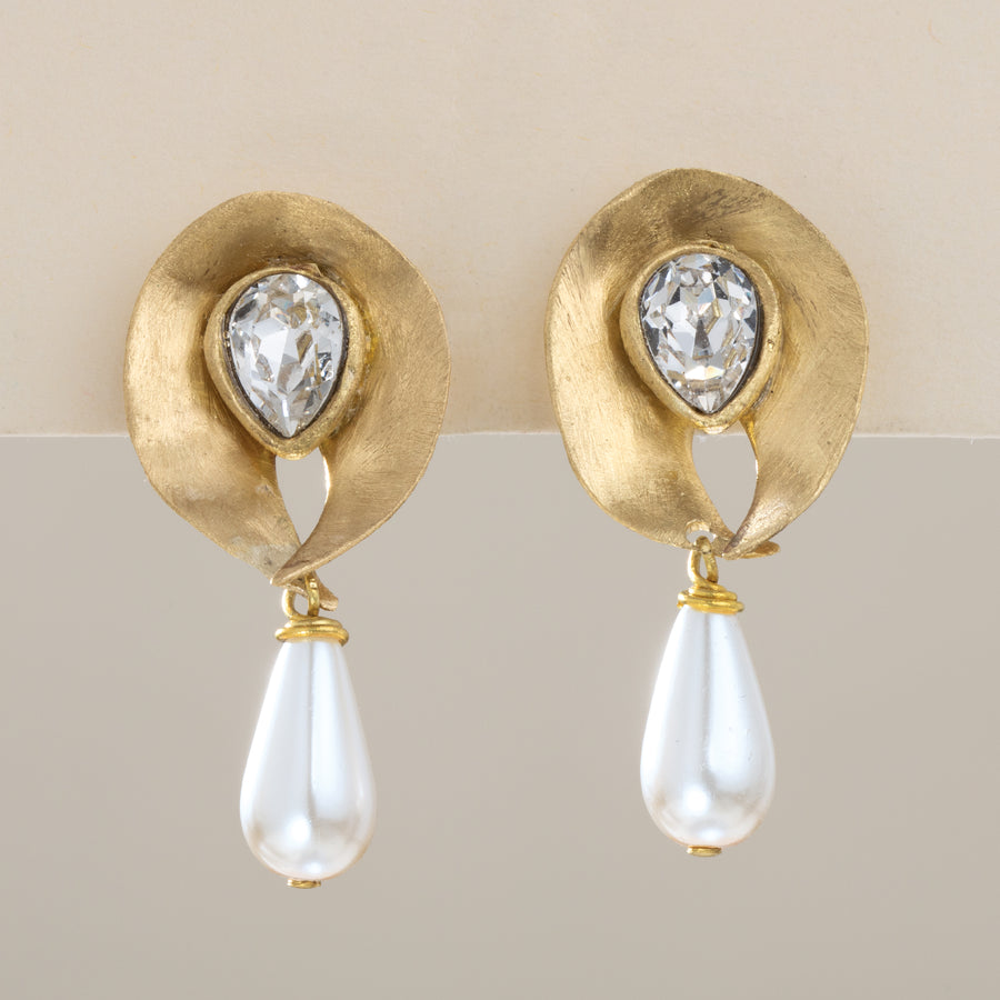 Pearl & Crystal Blooms Statement Earrings