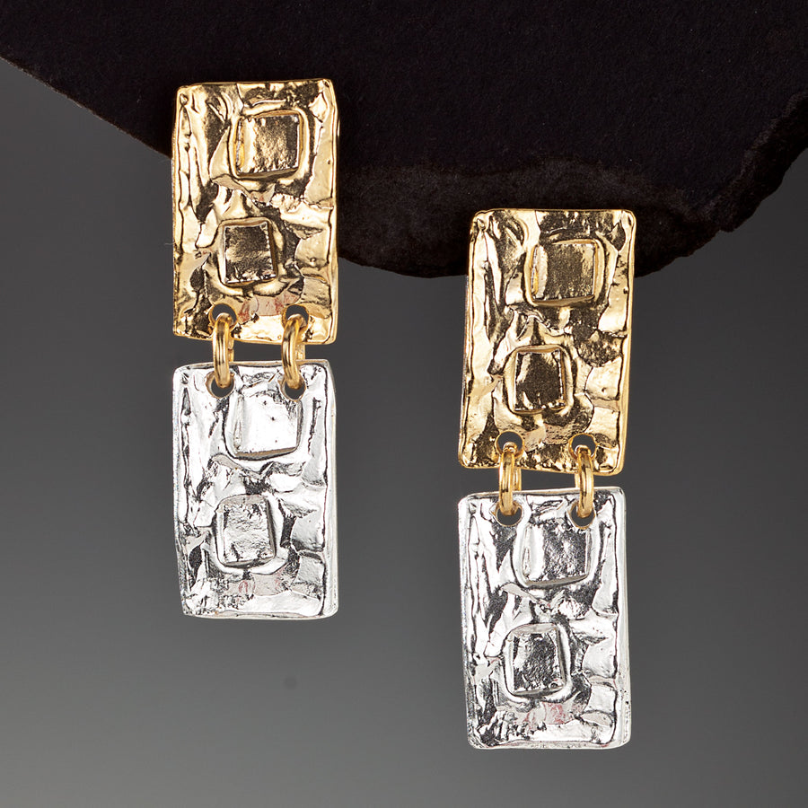 Gold & Silver Art Deco Square Earrings